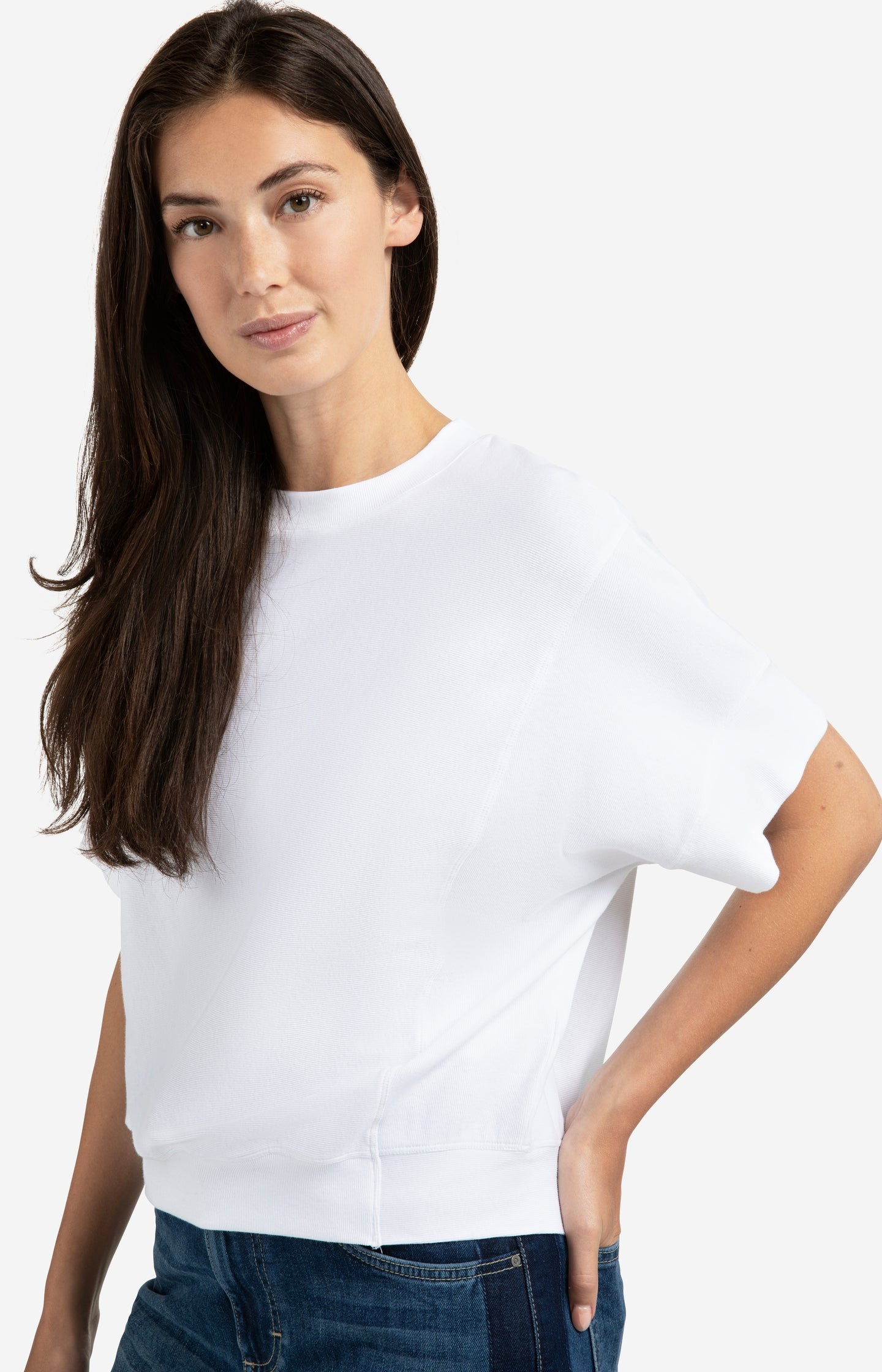 Ribbed jersey top with short sleeves