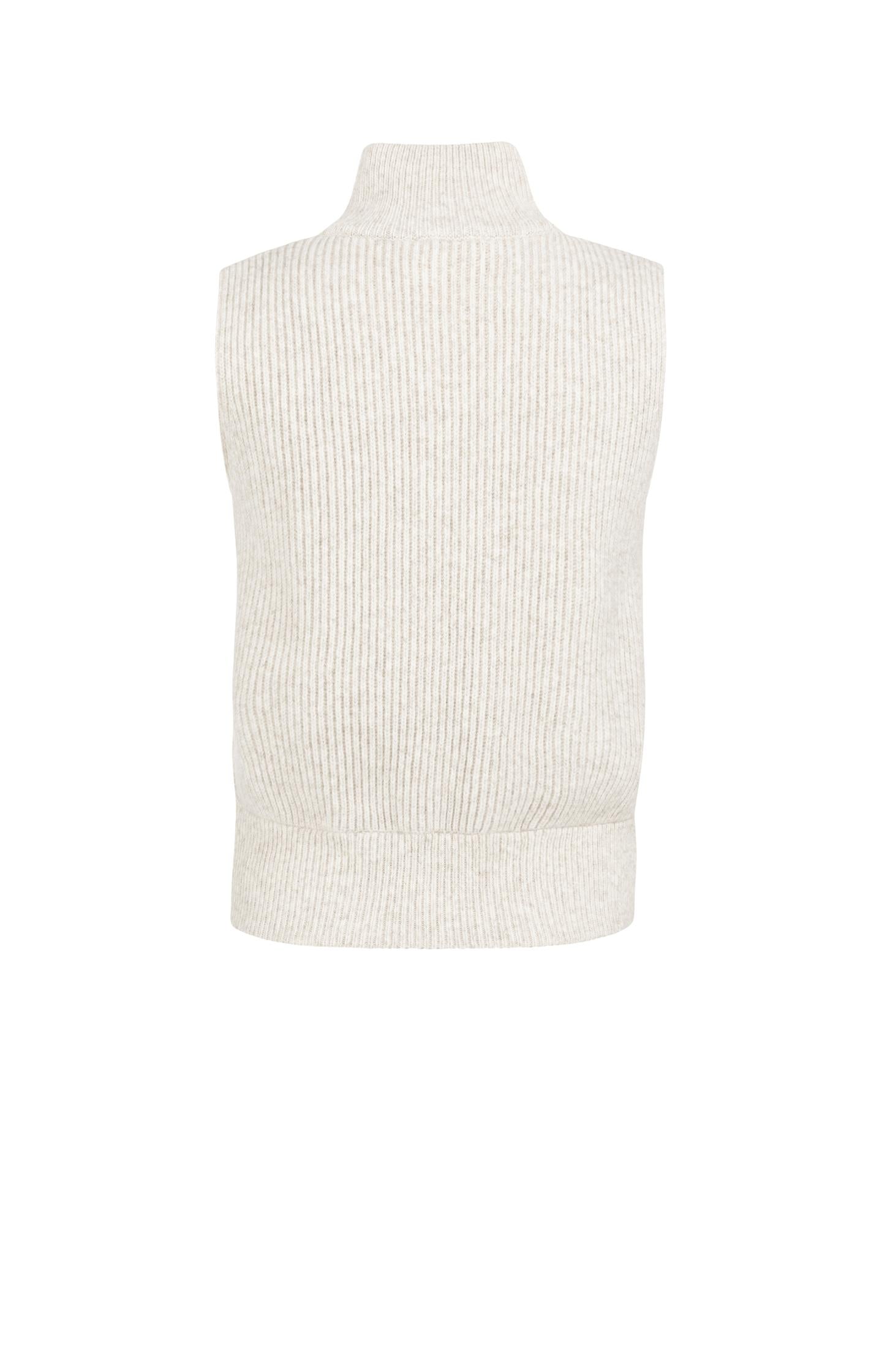 Ribbed knit sleeveless vest with high neck and zipper