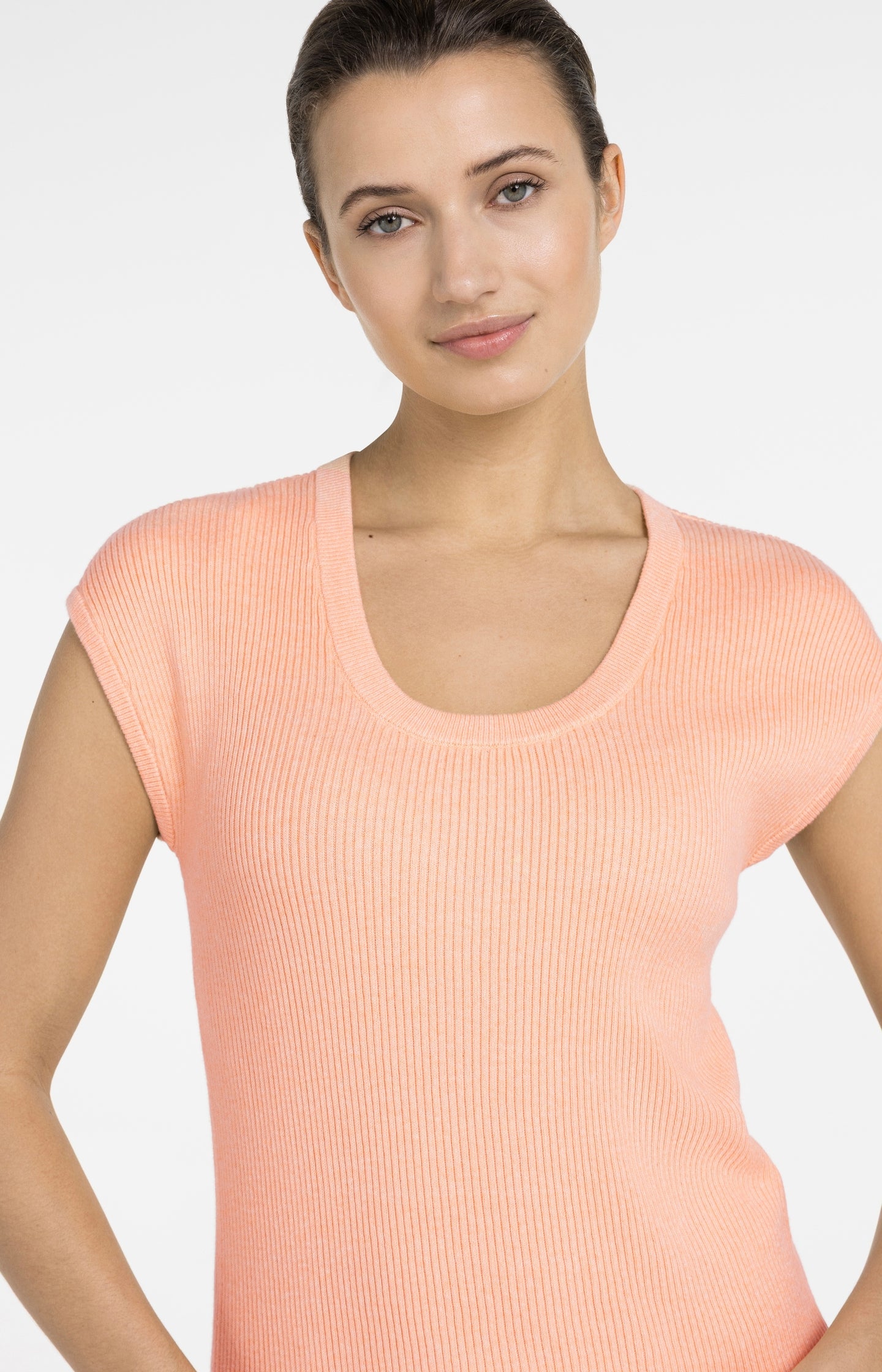Ribbed knit top with deep round neckline