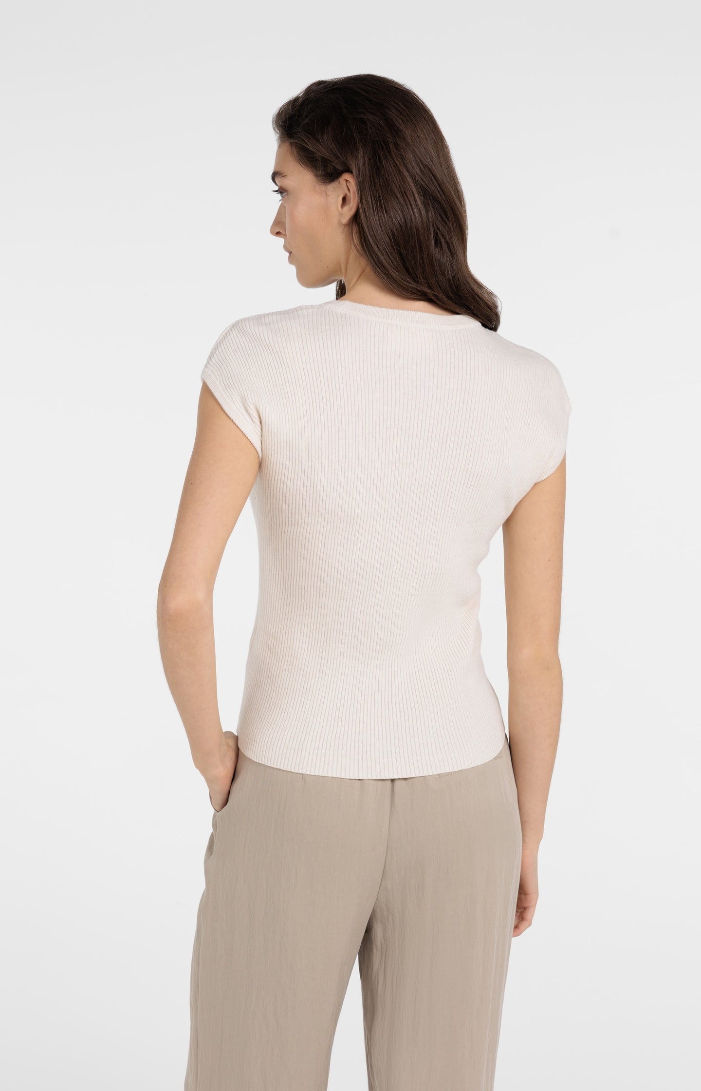 Ribbed knit top with deep round neckline