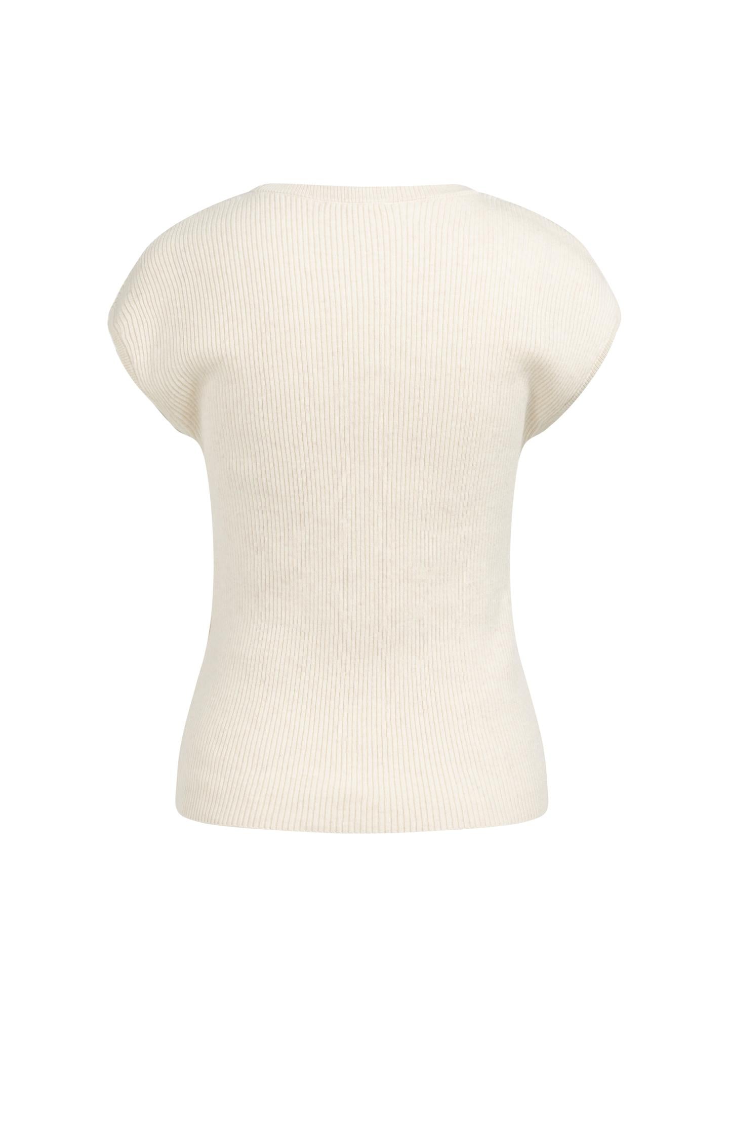 Ribbed knit top with deep round neckline