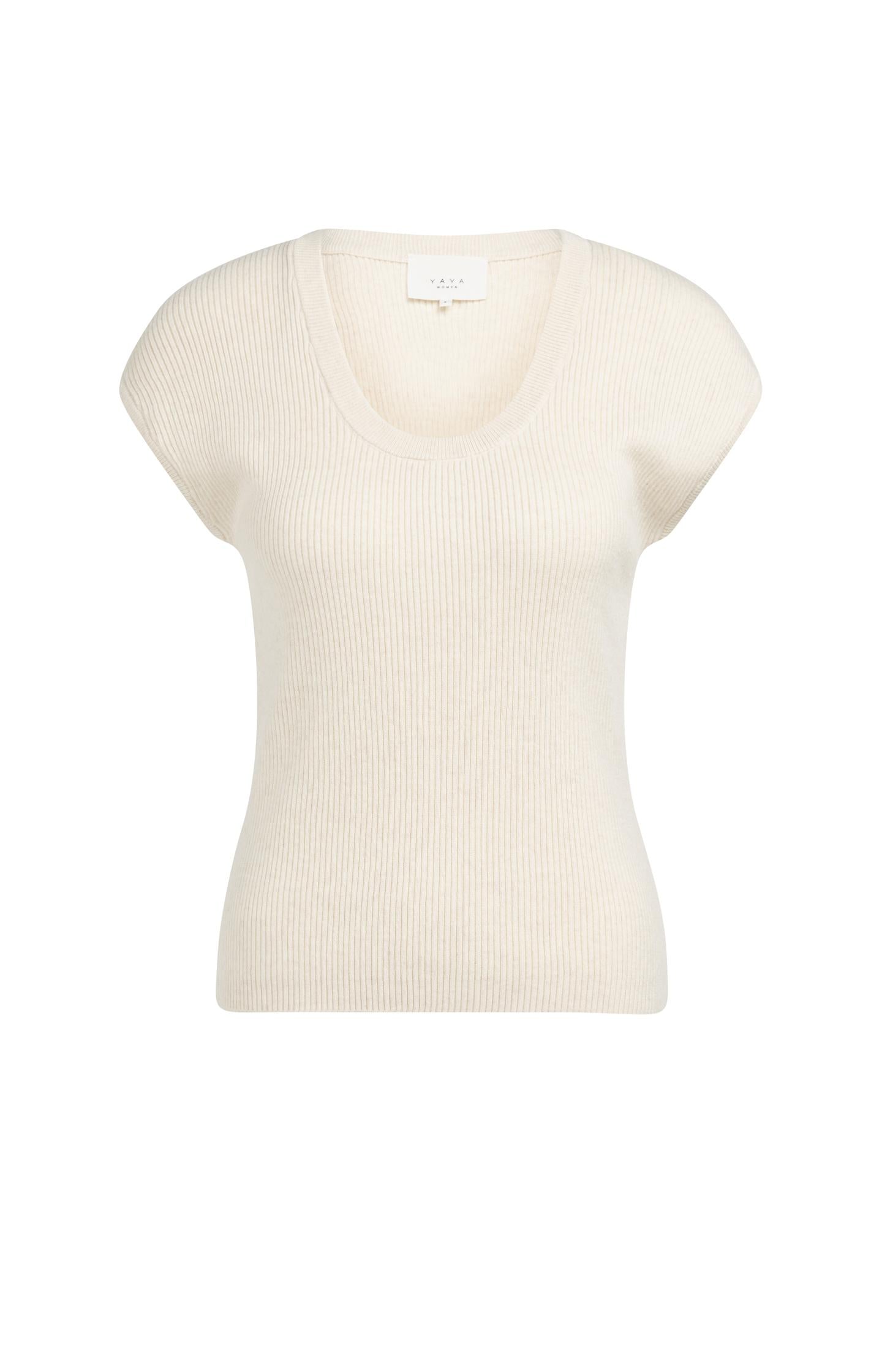 Ribbed knit top with deep round neckline - Type: product