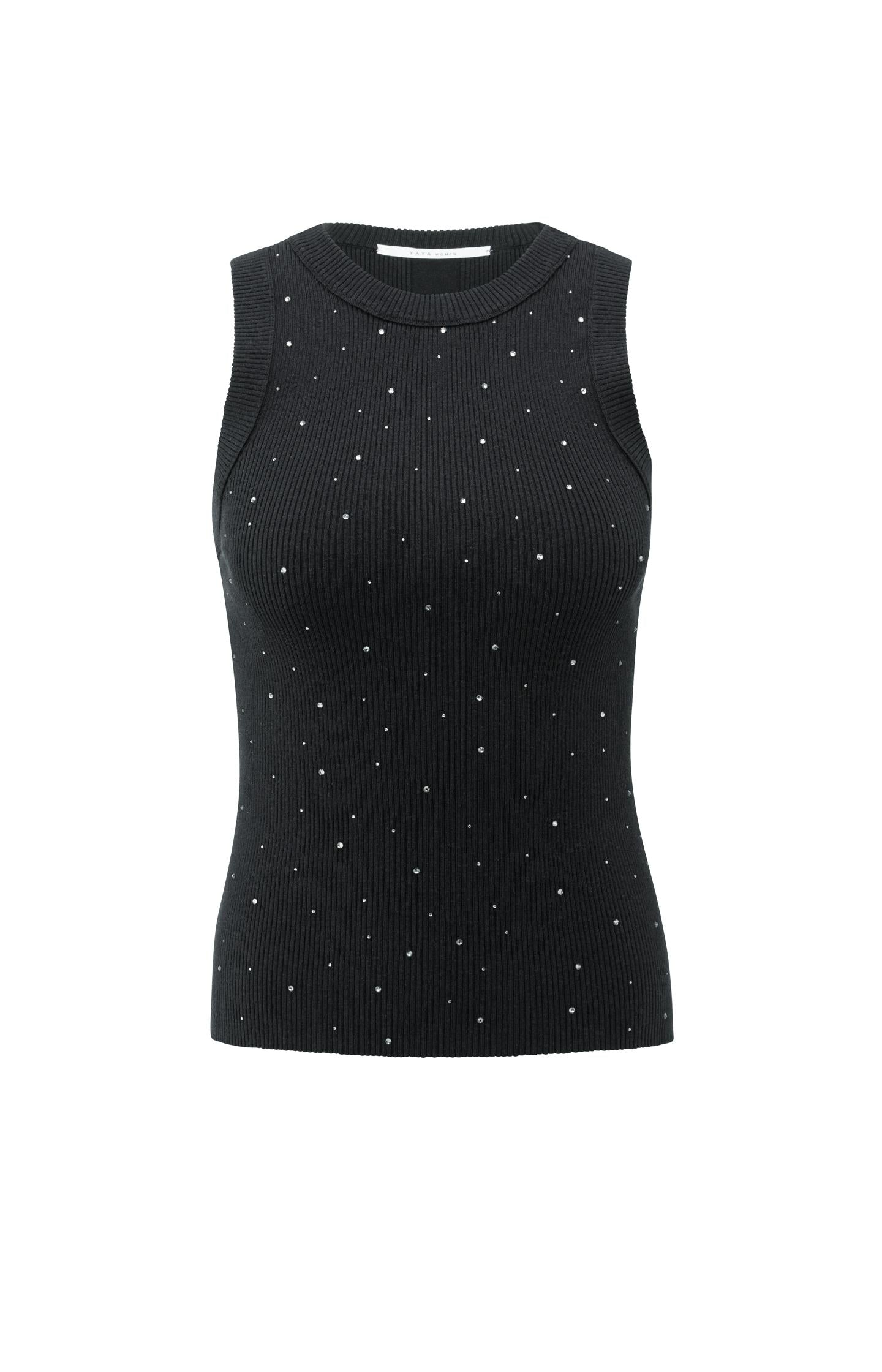 Ribbed knitted tank top with subtle shine details - Type: product