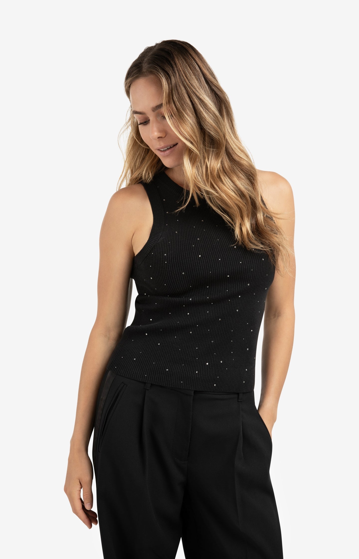 Ribbed knitted tank top with subtle shine details