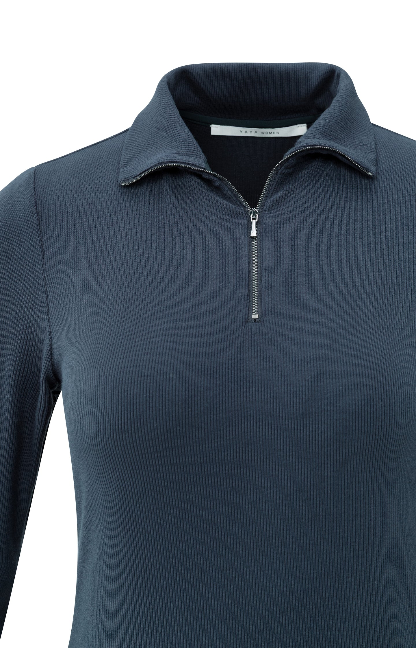Ribbed long sleeve top with zip collar