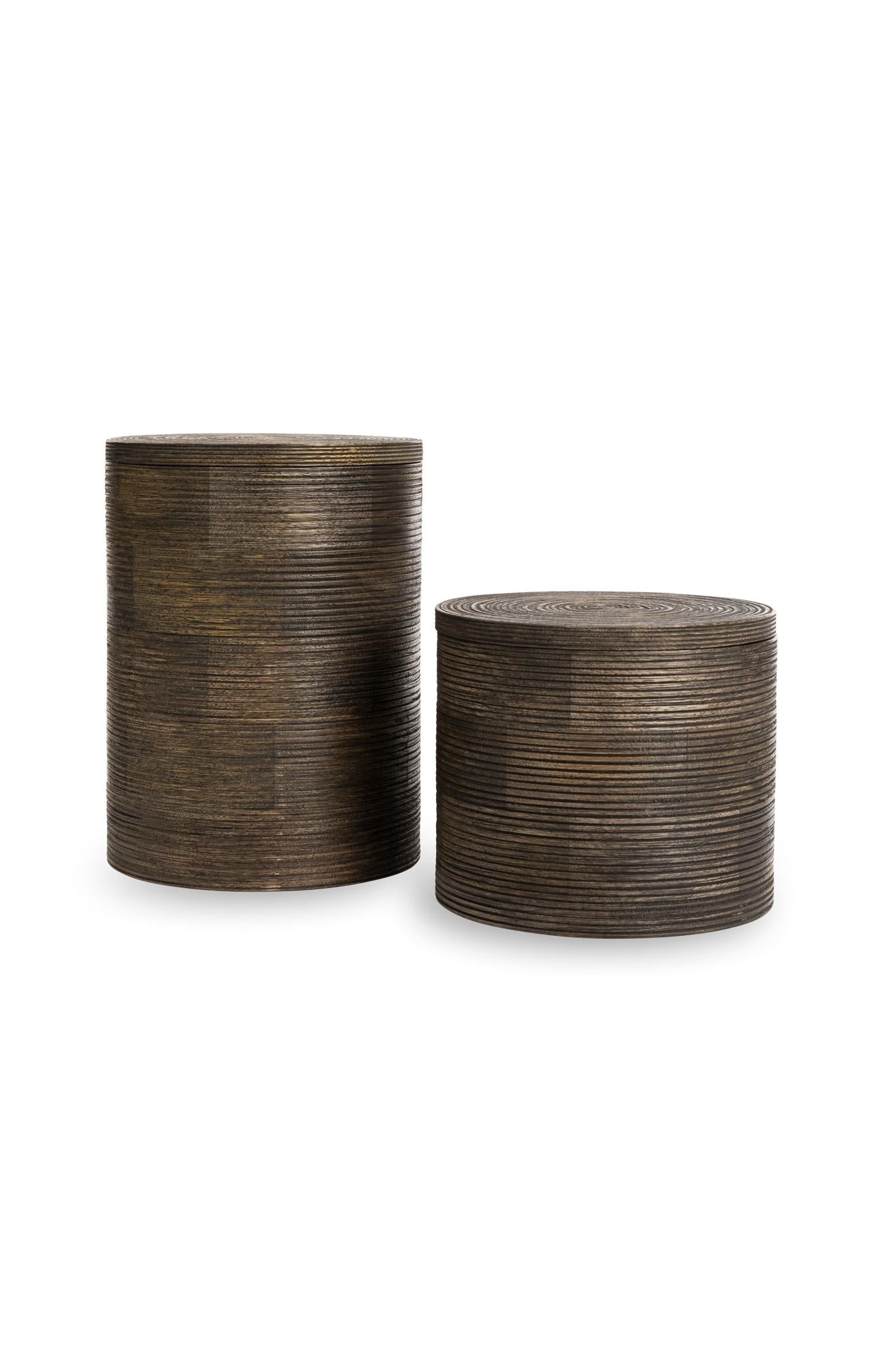 Ribbed mango wood storage jar - small
