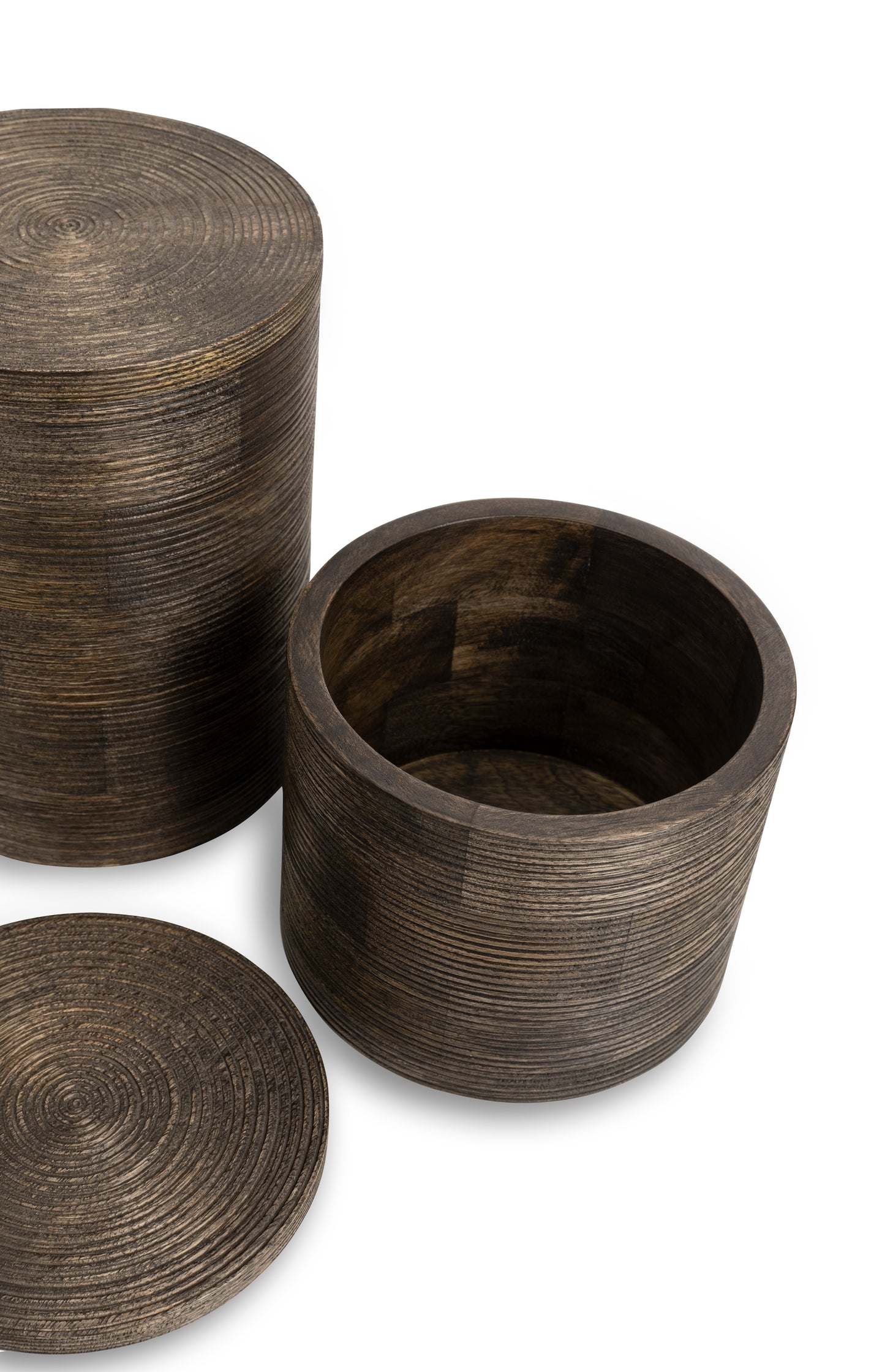 Ribbed mango wood storage jar - small