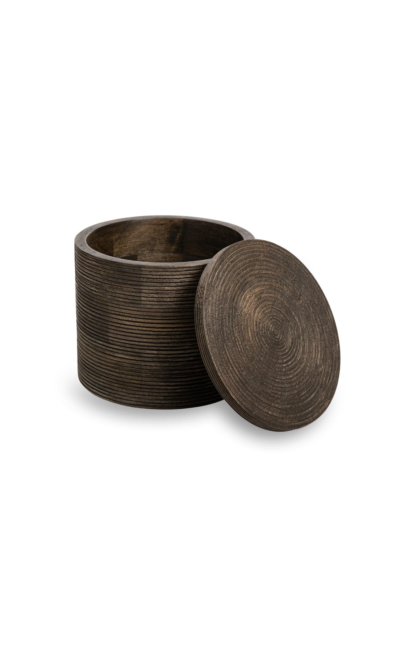 Ribbed mango wood storage jar - small