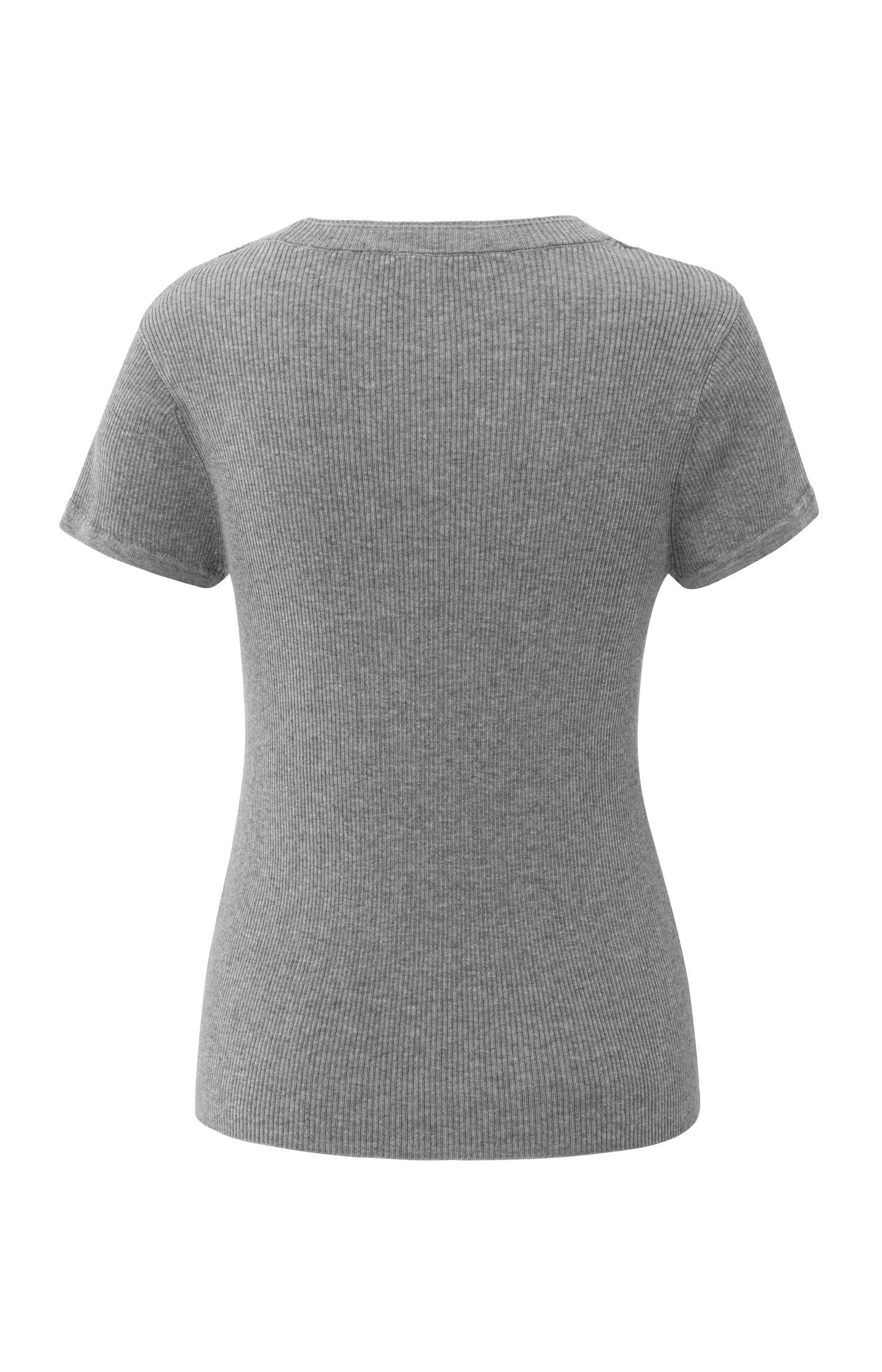 Ribbed short sleeve top with double neckline