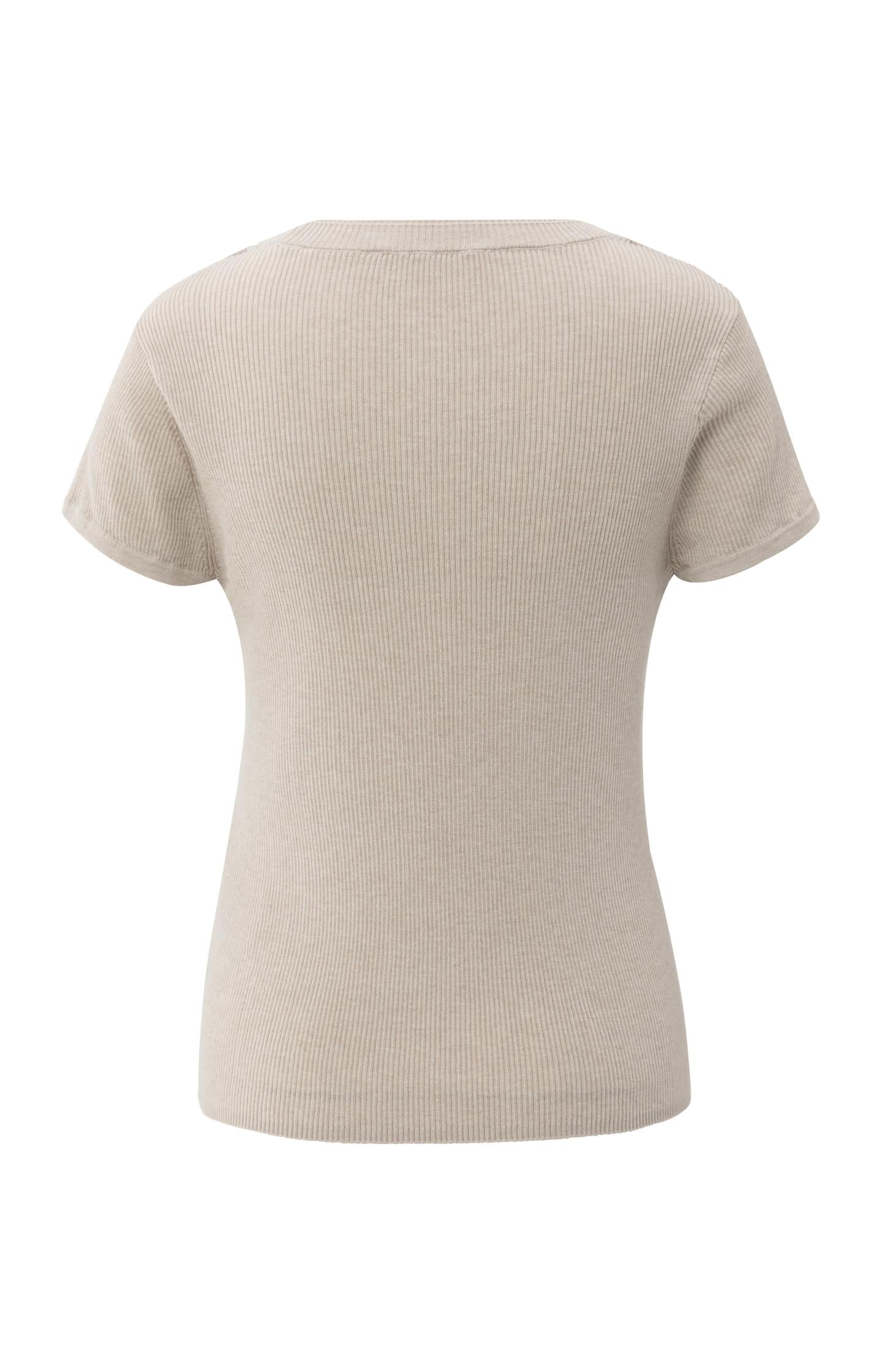 Ribbed short sleeve top with double neckline
