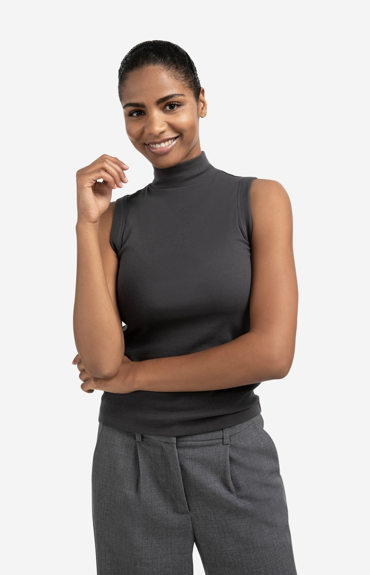 Ribbed singlet with high neck