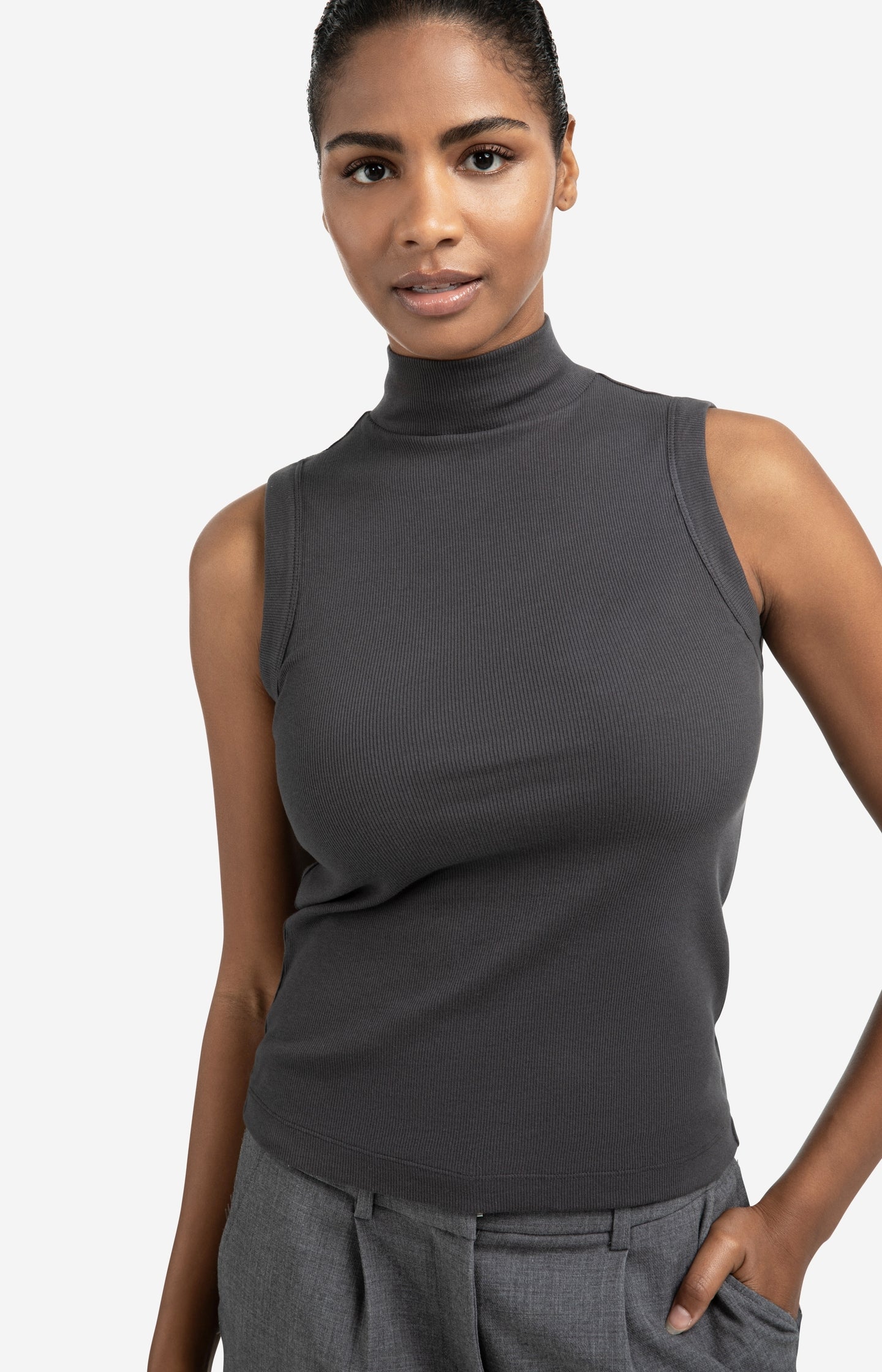 Ribbed singlet with high neck