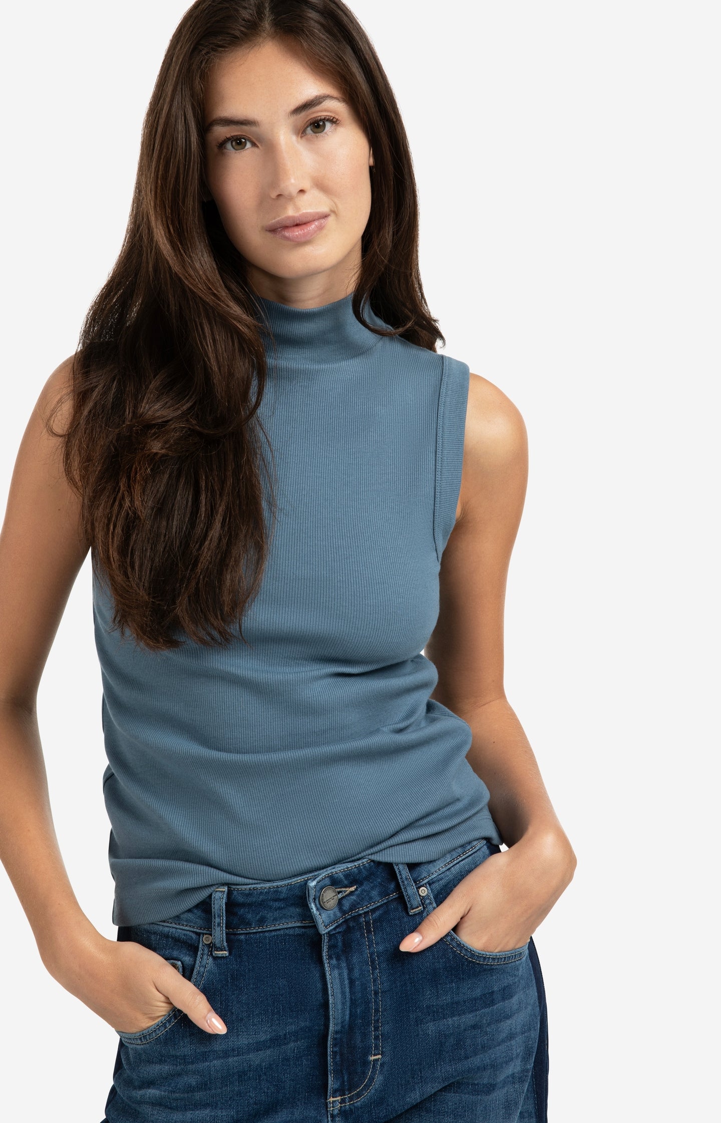 Ribbed singlet with high neck