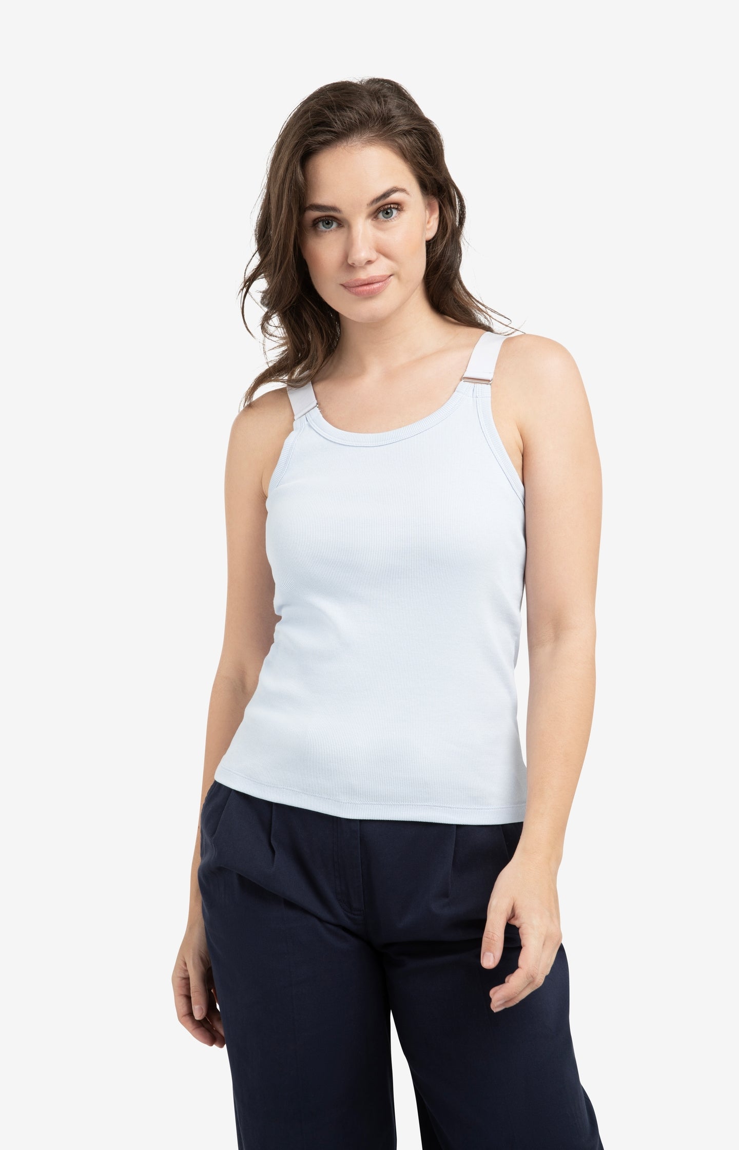 Ribbed singlet with ring details on the shoulder straps