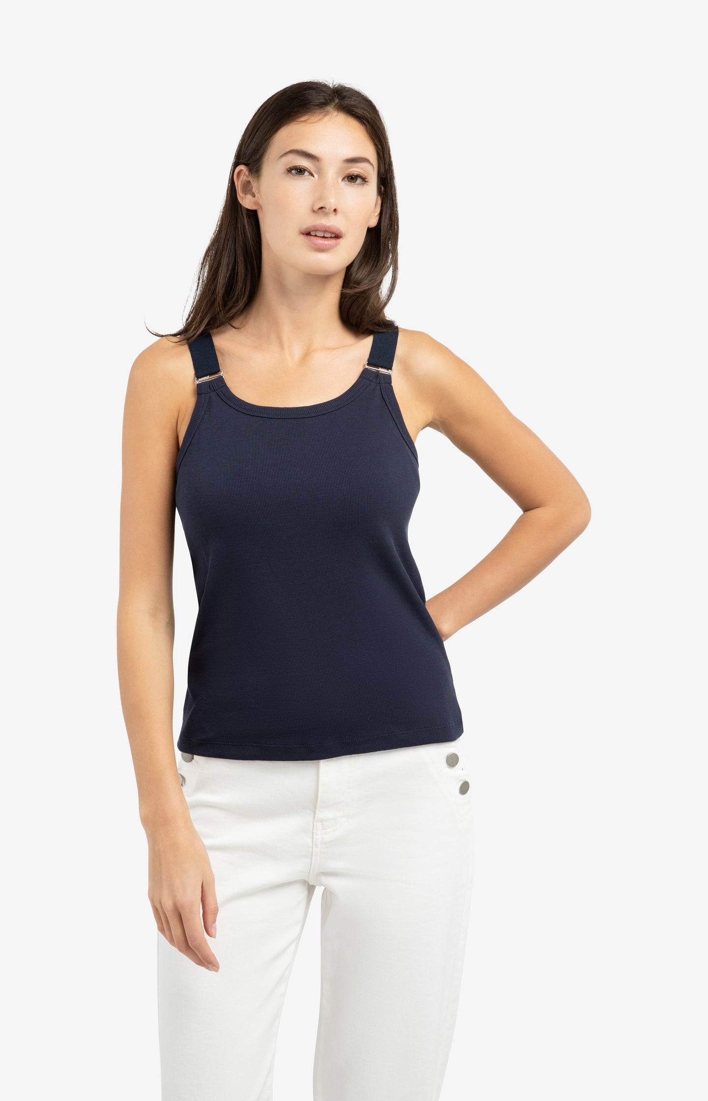 Ribbed singlet with ring details on the shoulder straps