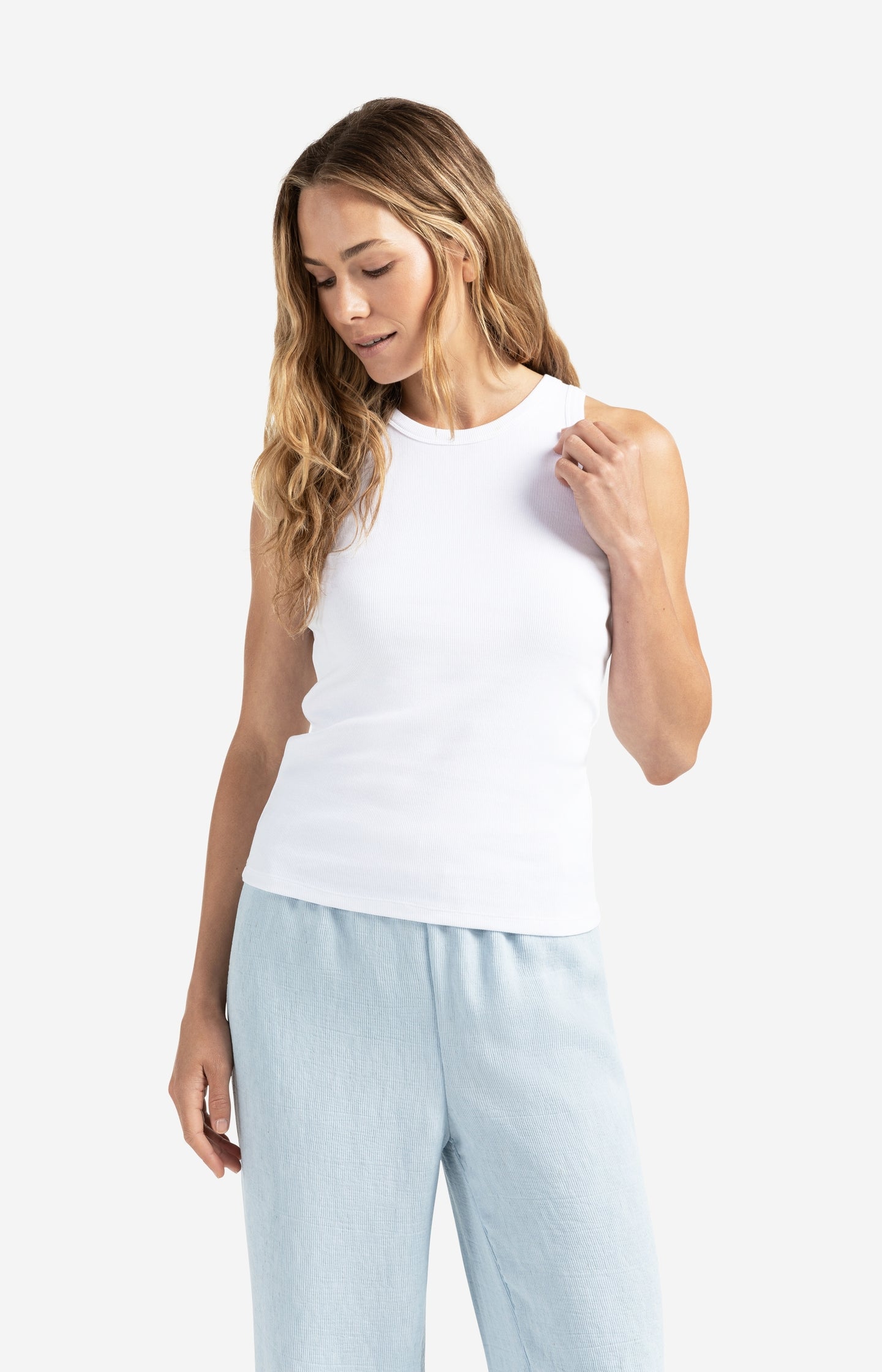 Ribbed singlet with round neck and back print