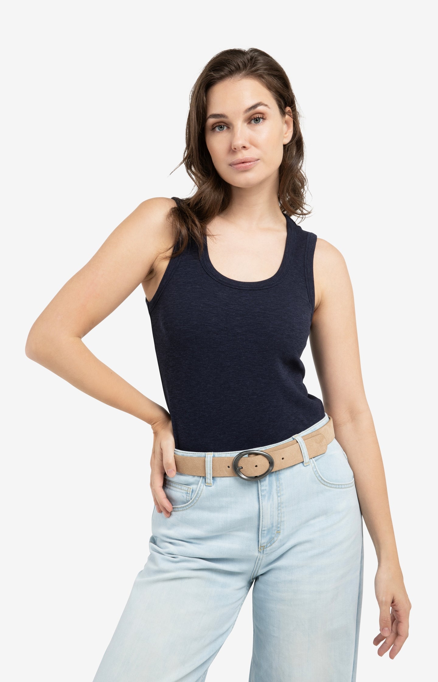 Ribbed singlet with round neckline