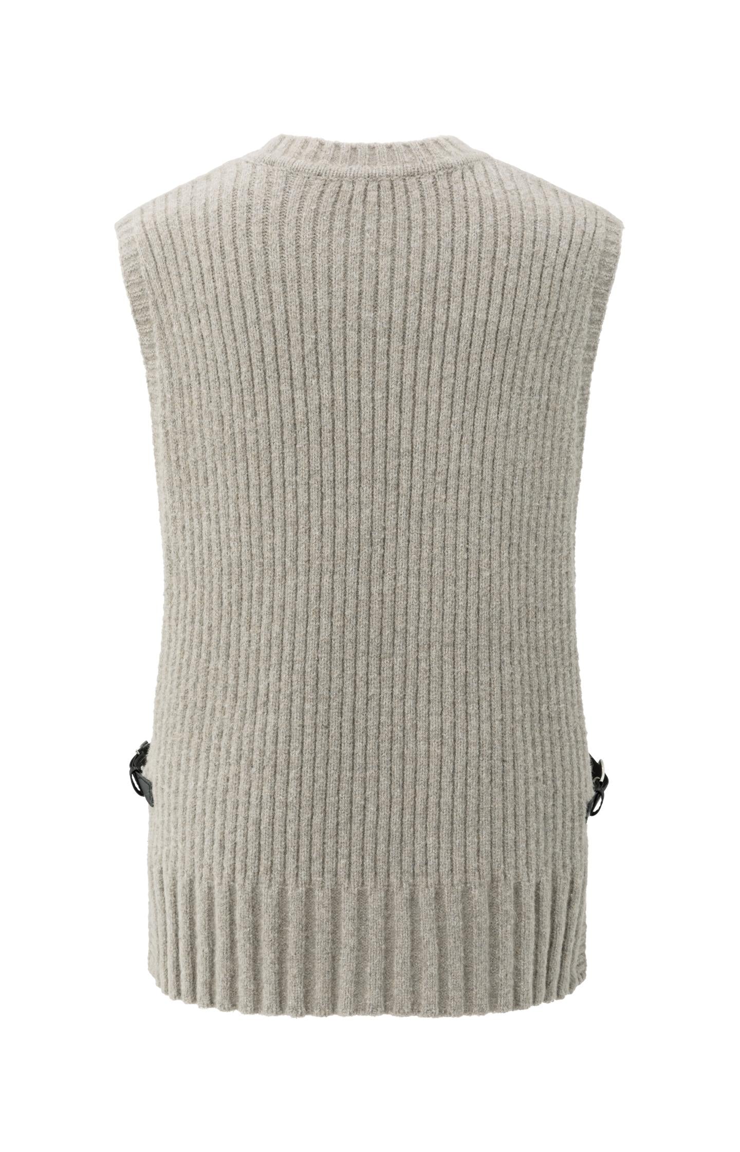 Ribbed sleeveless sweater with side buckles
