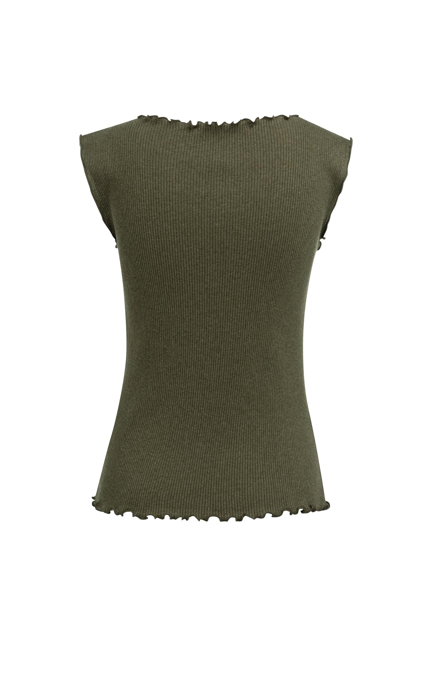 Ribbed sleeveless top with ruffled edges