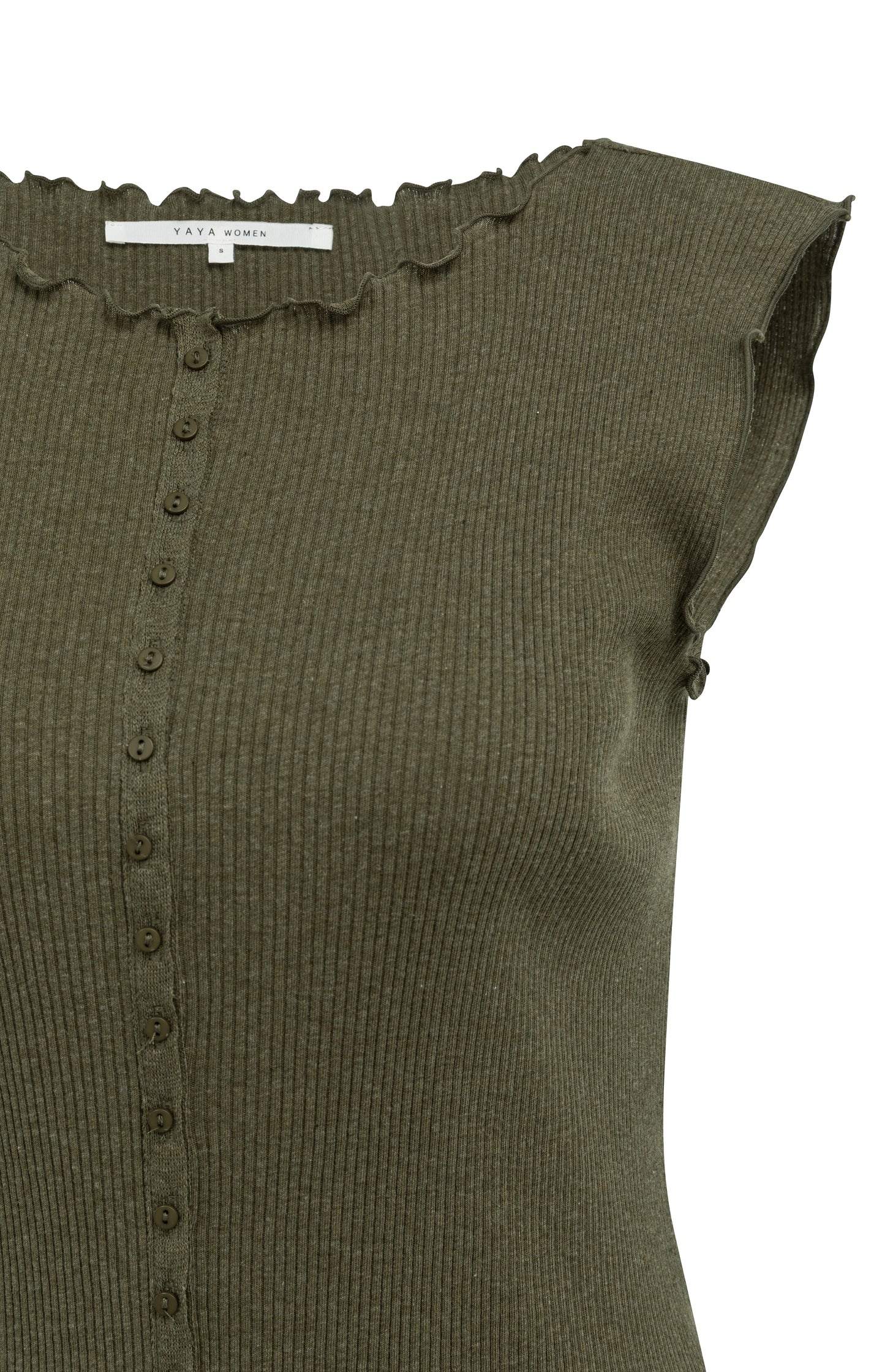 Ribbed sleeveless top with ruffled edges