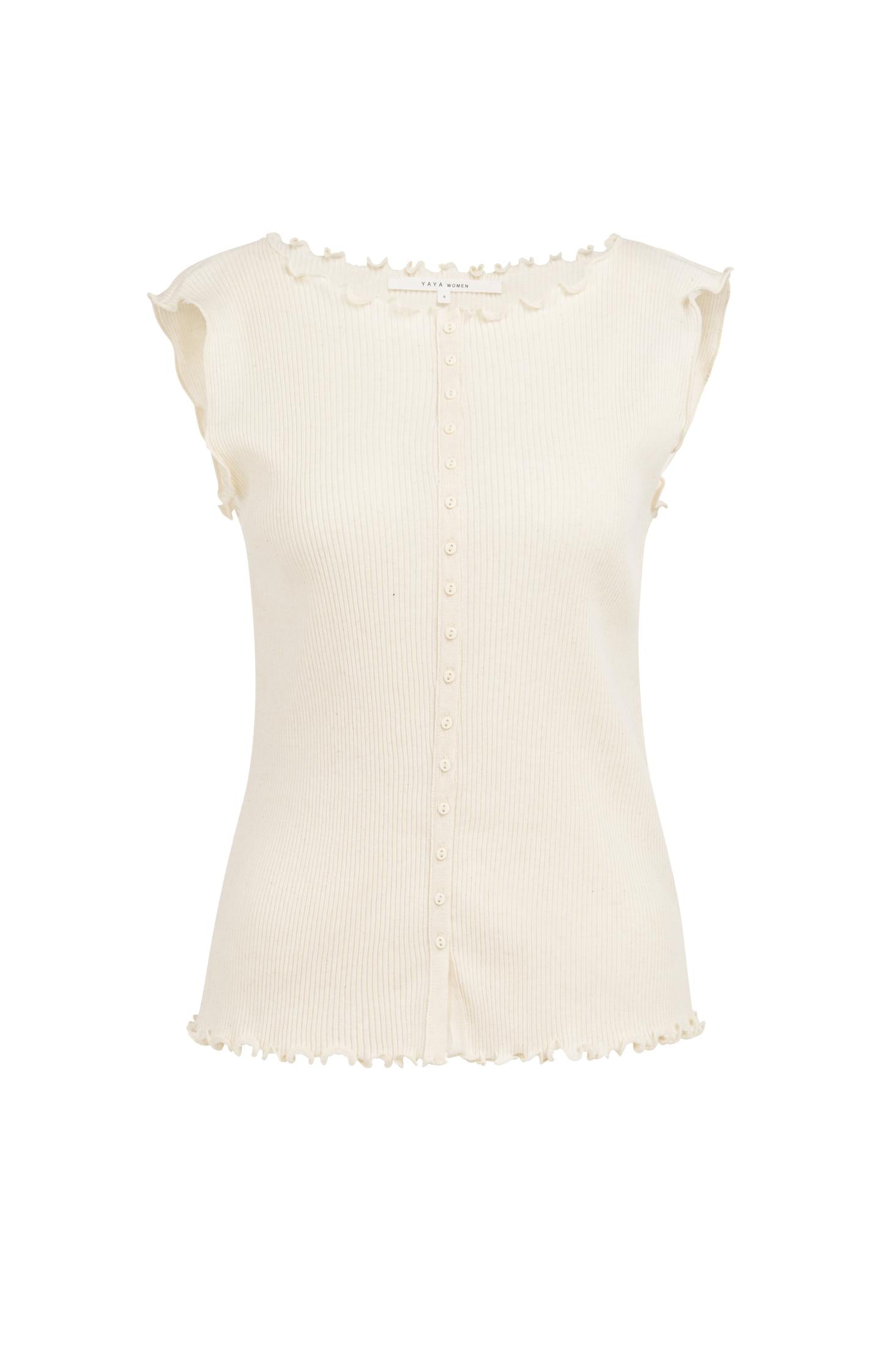 Ribbed sleeveless top with ruffled edges - Type: product