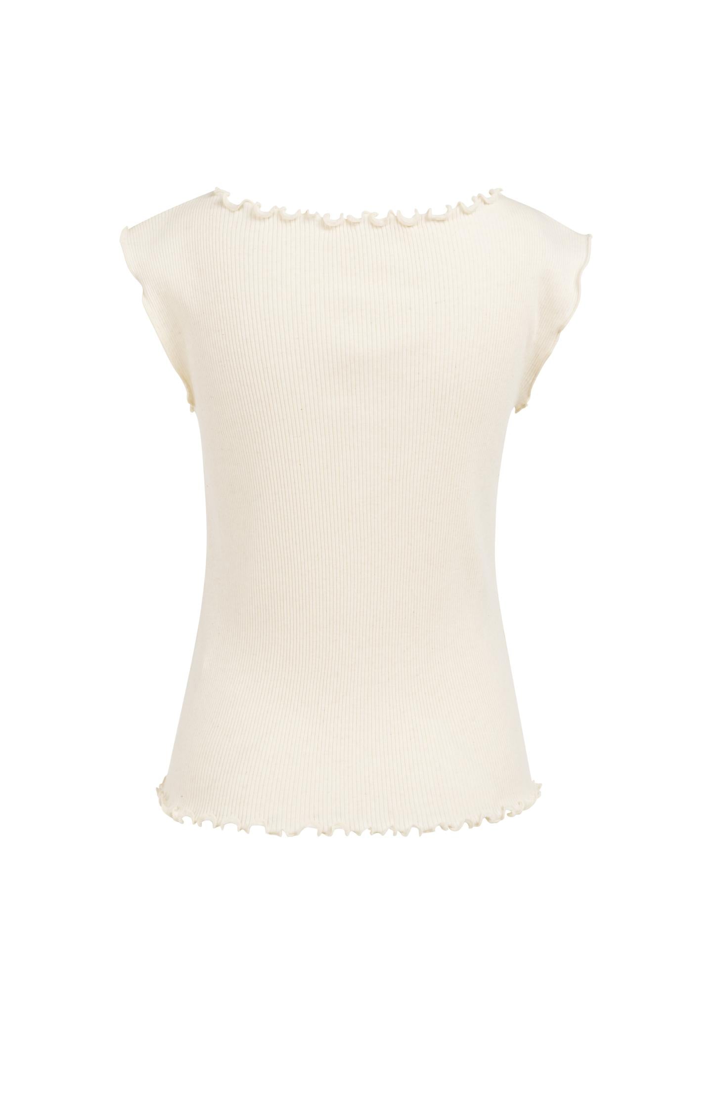 Ribbed sleeveless top with ruffled edges