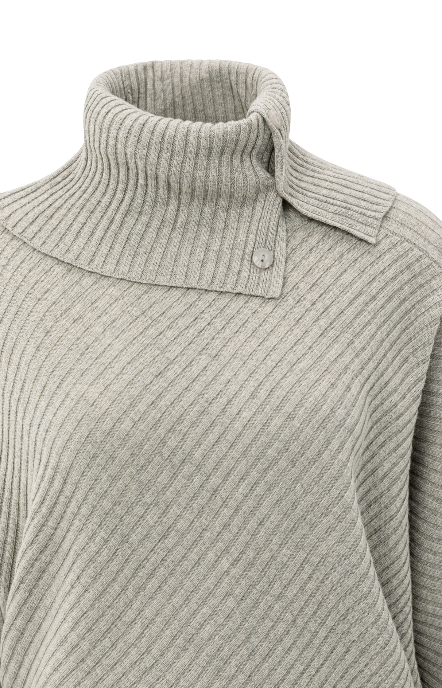 Ribbed sweater with batwing sleeves and high collar