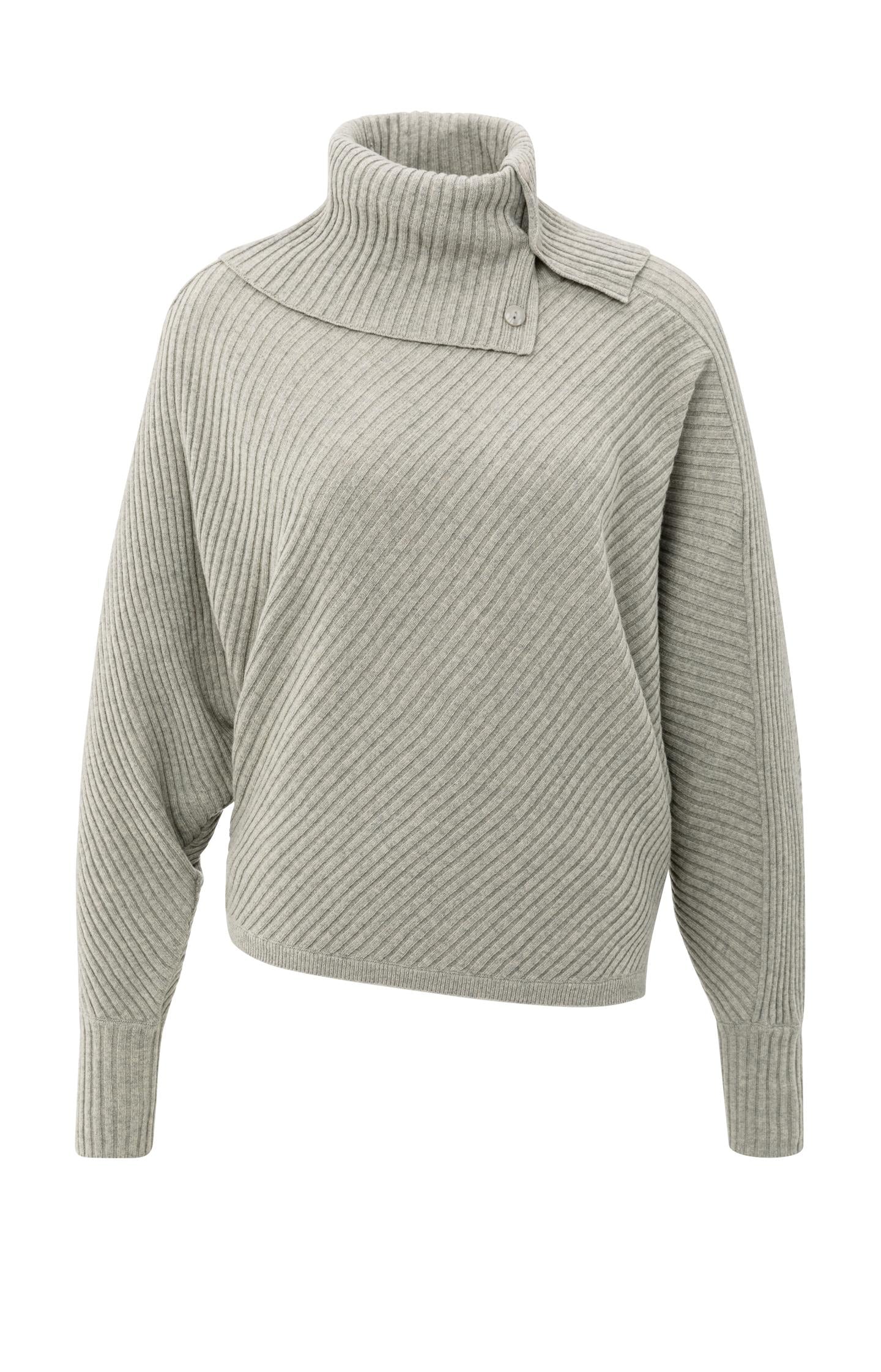 Ribbed sweater with batwing sleeves and high collar - Type: product