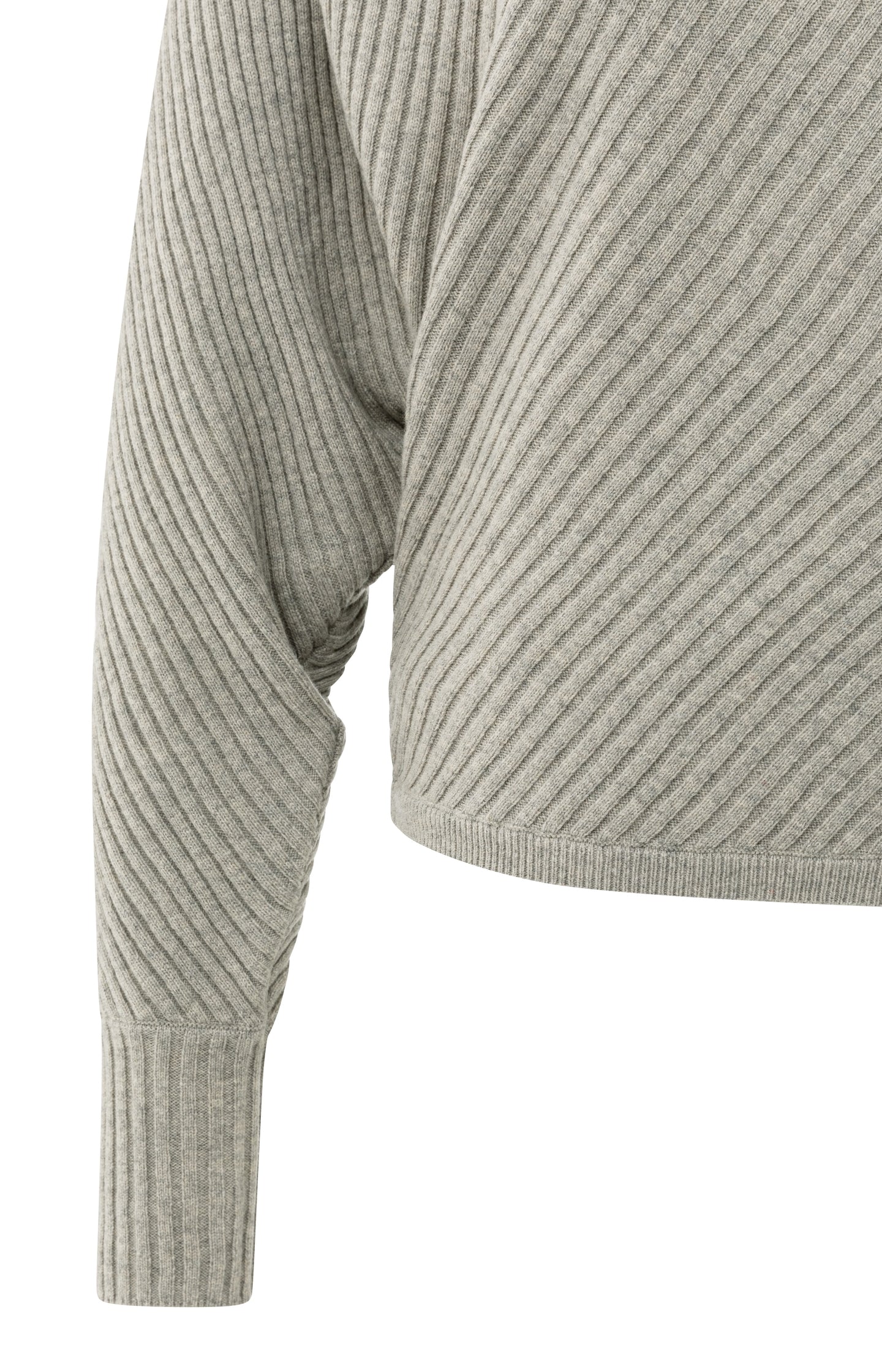 Ribbed sweater with batwing sleeves and high collar
