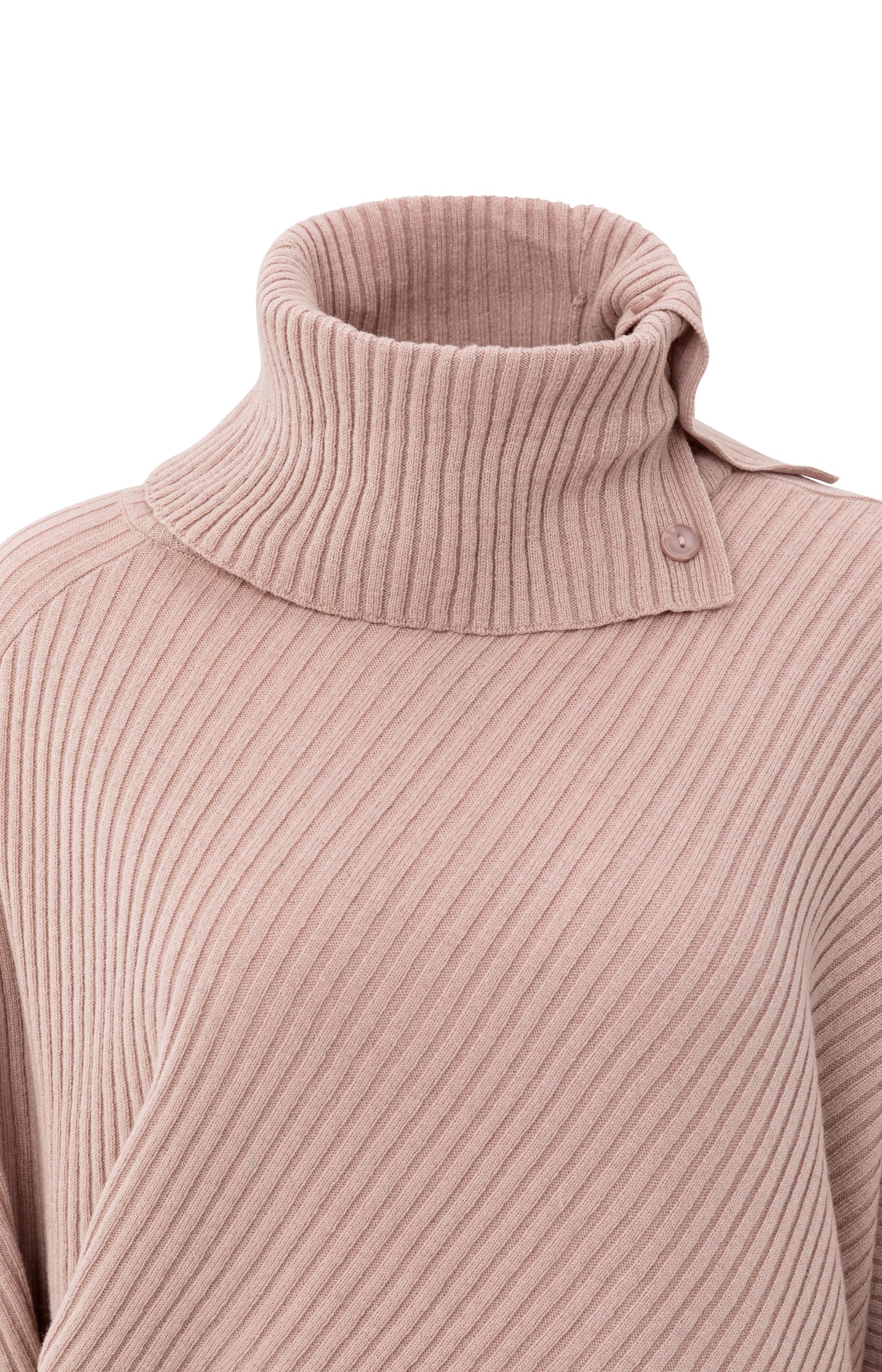 Ribbed sweater with batwing sleeves and high collar