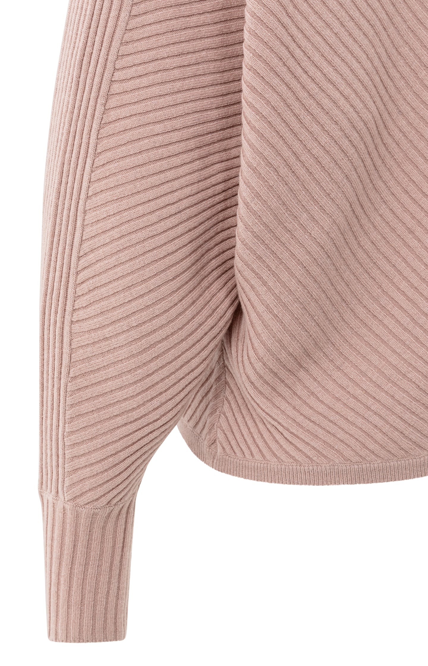Ribbed sweater with batwing sleeves and high collar