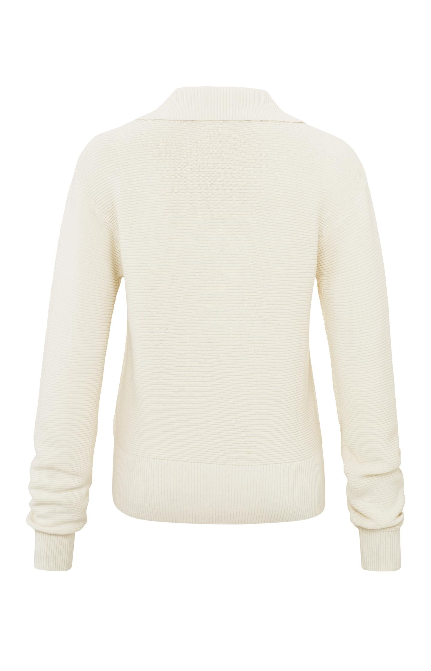 Ribbed sweater with collar, V-neck and long sleeves