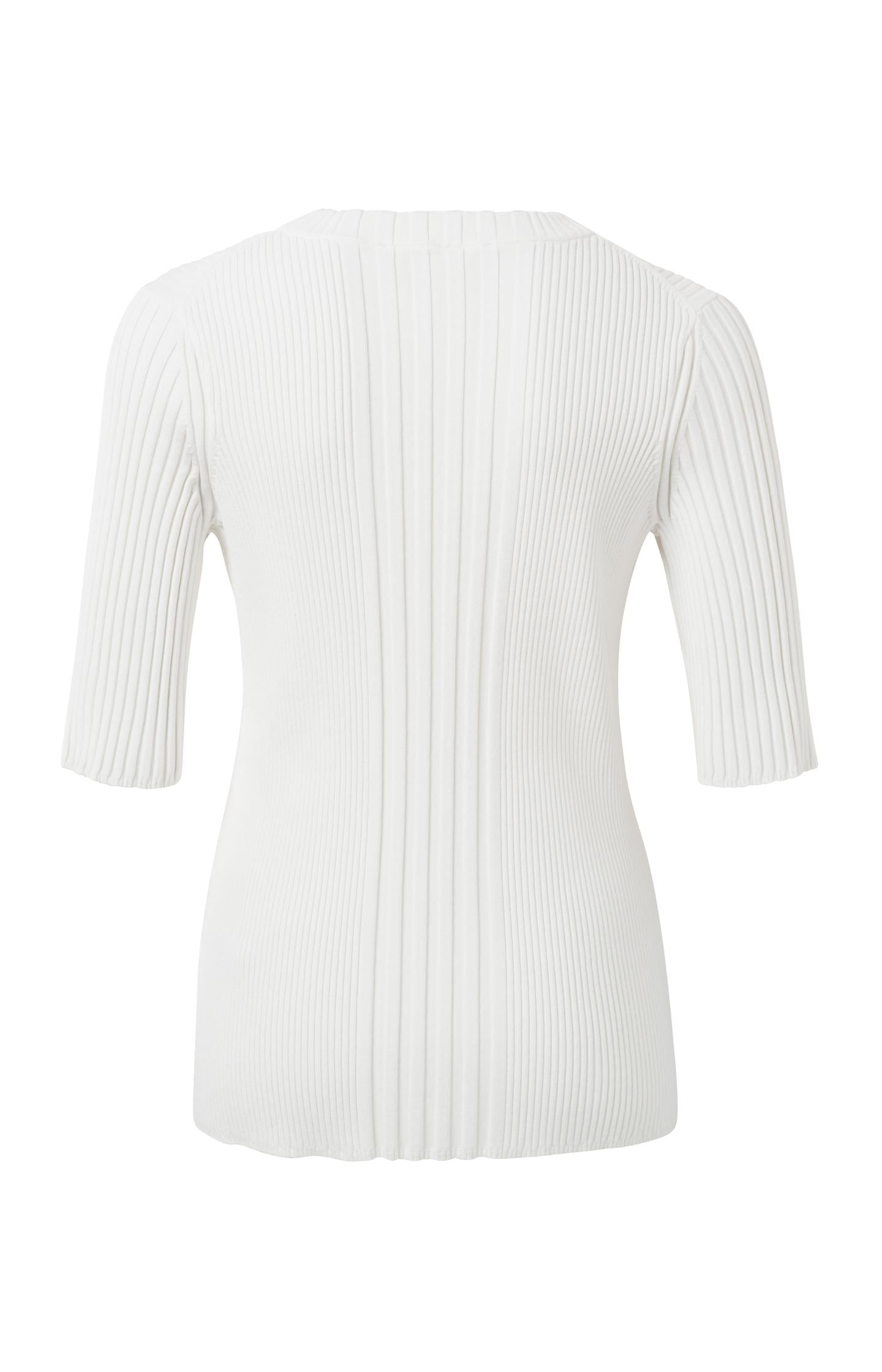 Ribbed sweater with crewneck, half sleeves and slit detail