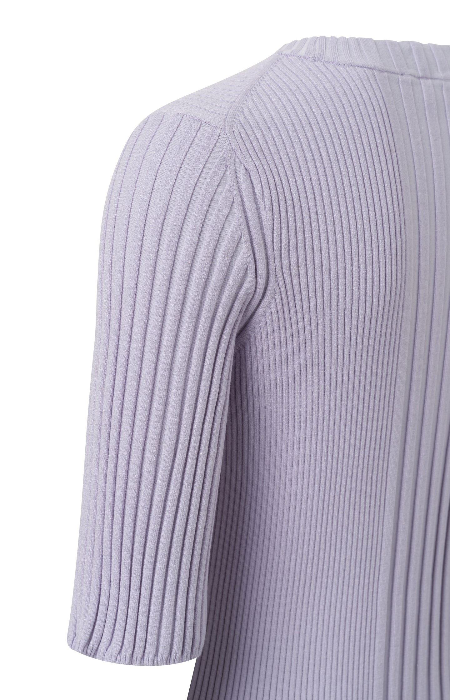 Ribbed sweater with crewneck, half sleeves and slit detail