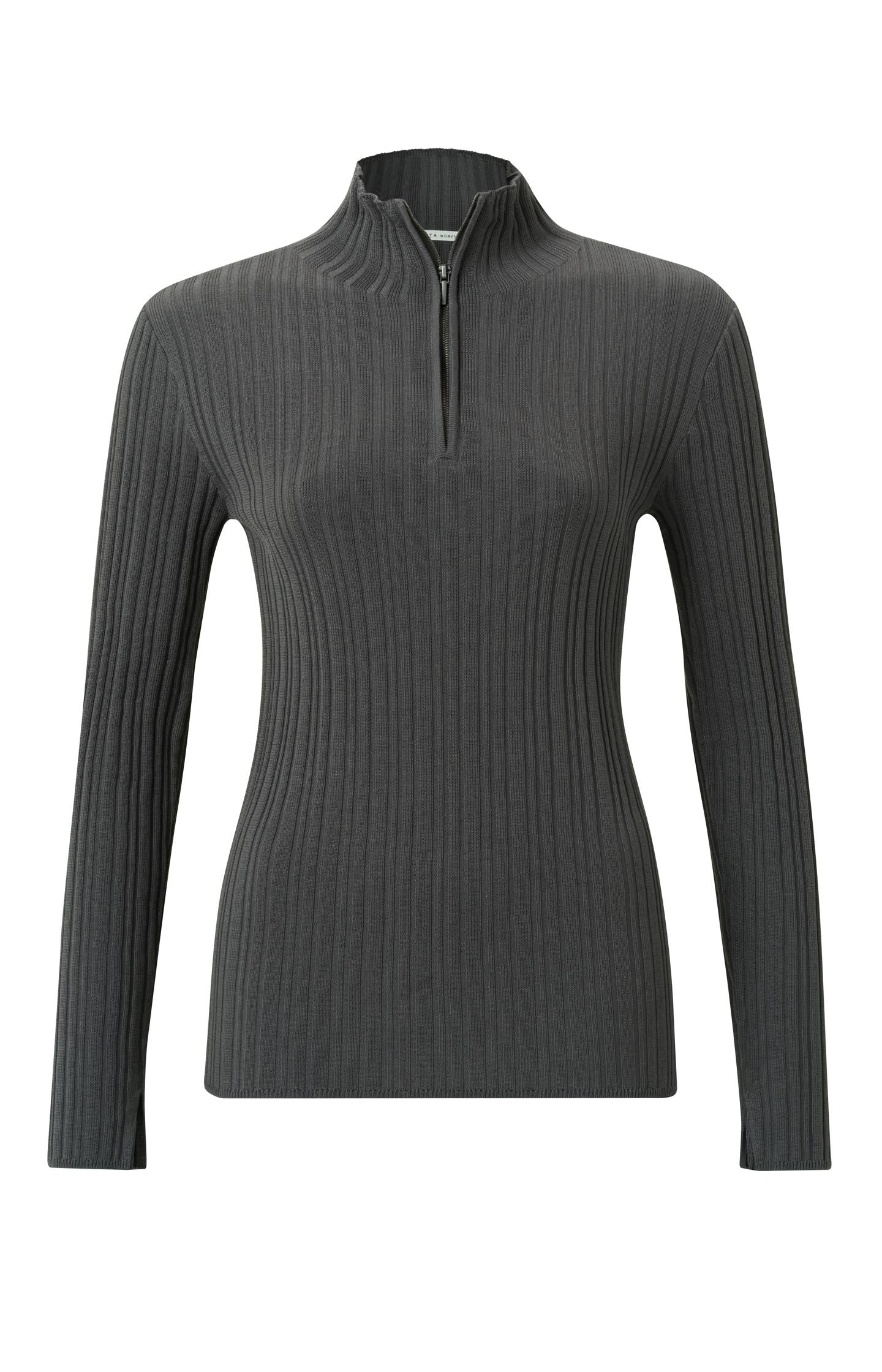 Ribbed sweater with high neck, long sleeves and zipper - Type: product