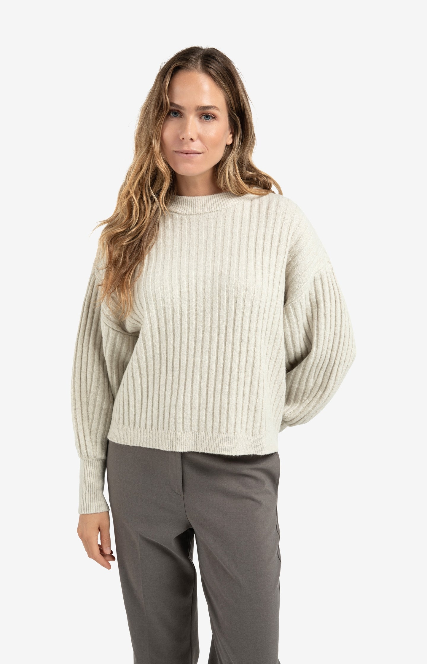 Ribbed sweater with round neck and long sleeves - Type: lookbook