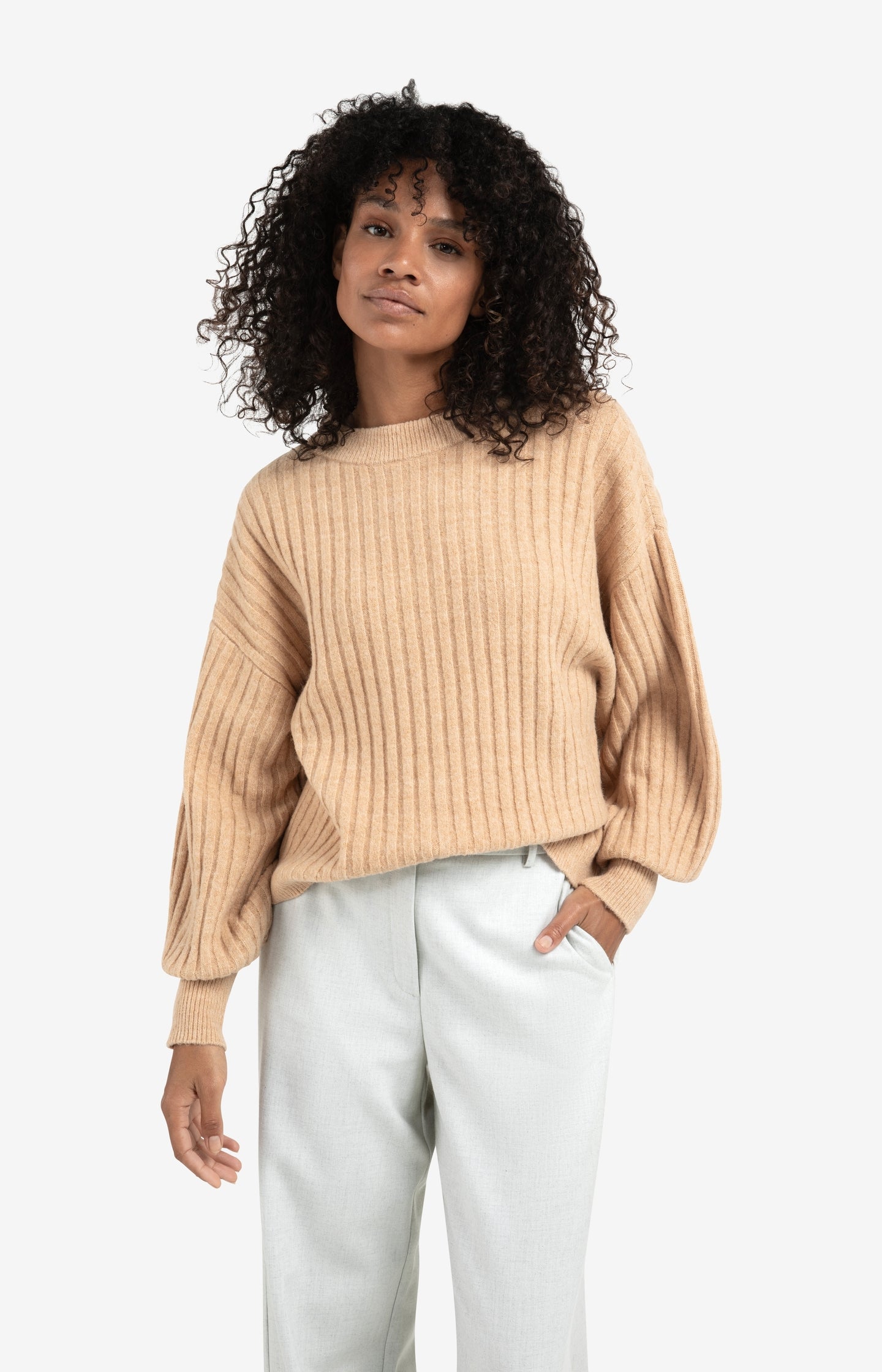 Ribbed sweater with round neck and long sleeves - Type: lookbook