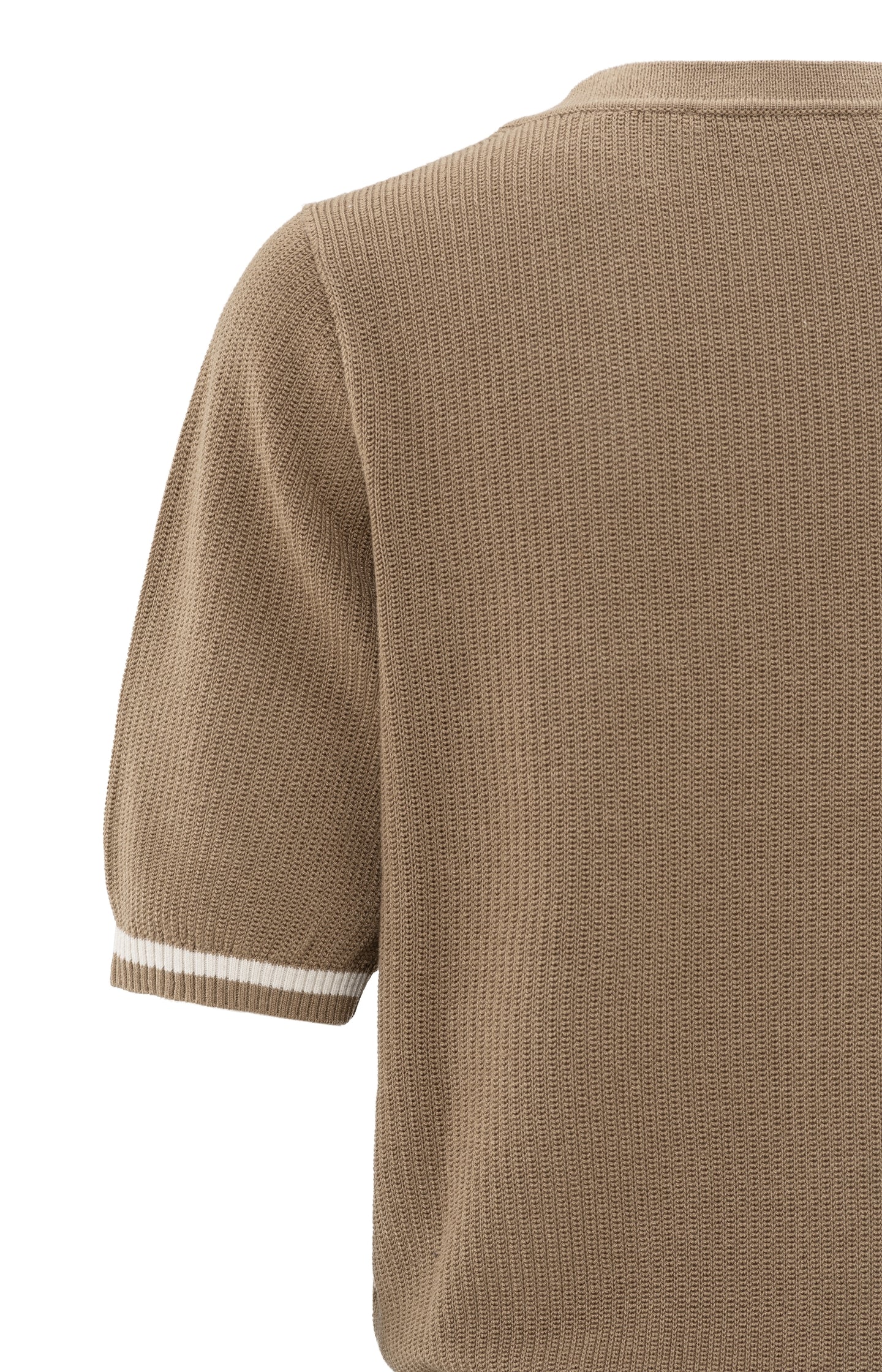 Ribbed sweater with round neck and short sleeves