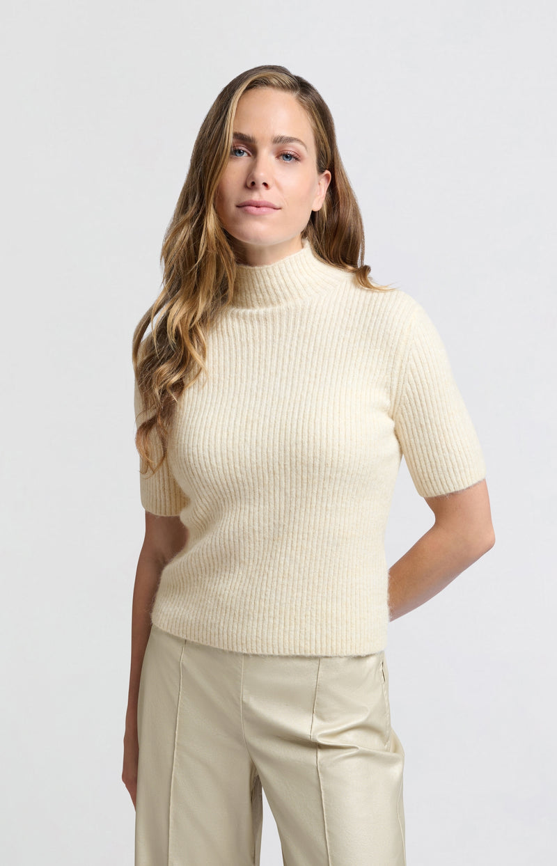 Ribbed sweater with short sleeves and turtleneck - Type: lookbook