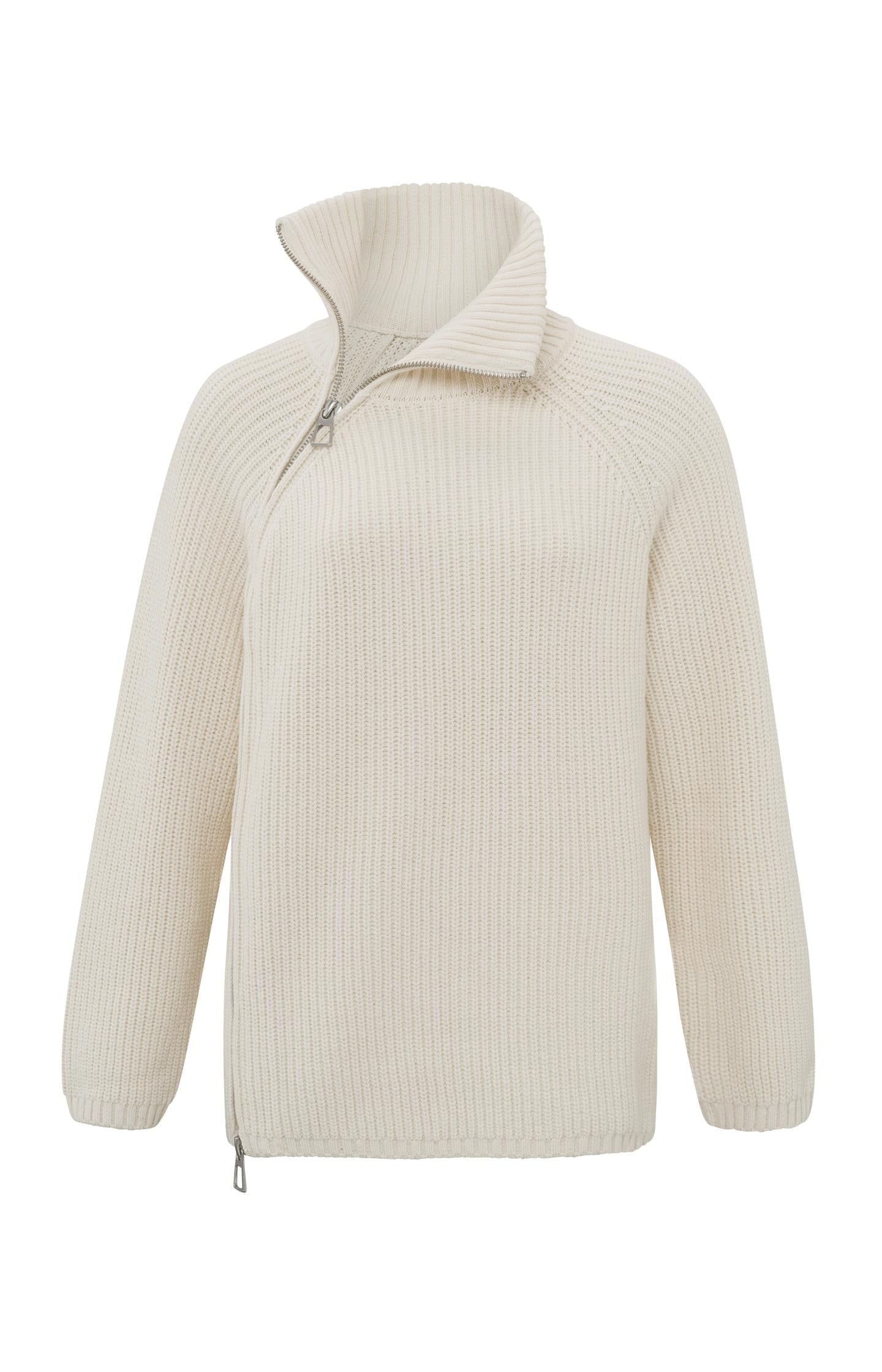 Ribbed sweater with turtleneck, long sleeves and zip