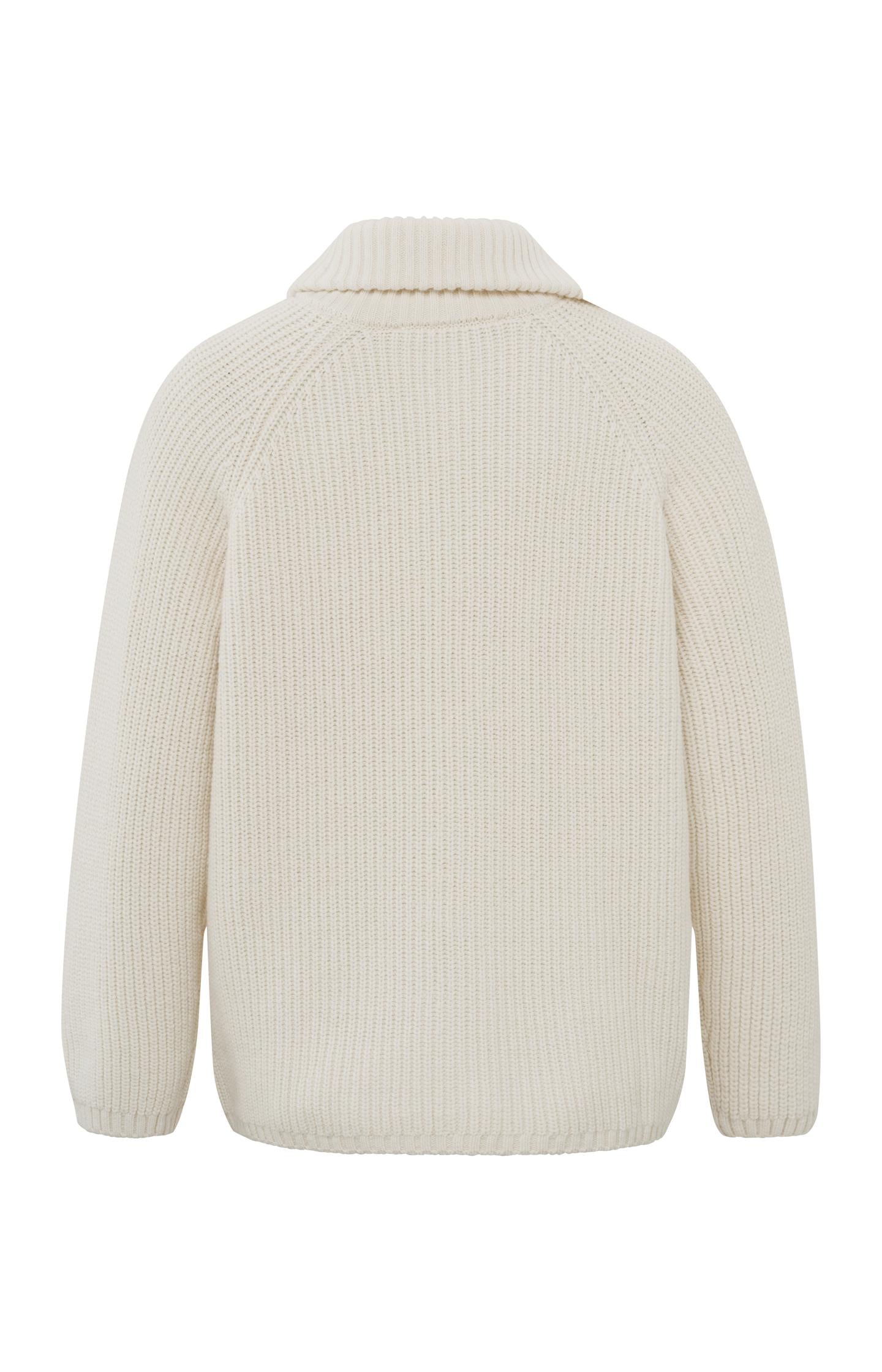 Ribbed sweater with turtleneck, long sleeves and zip