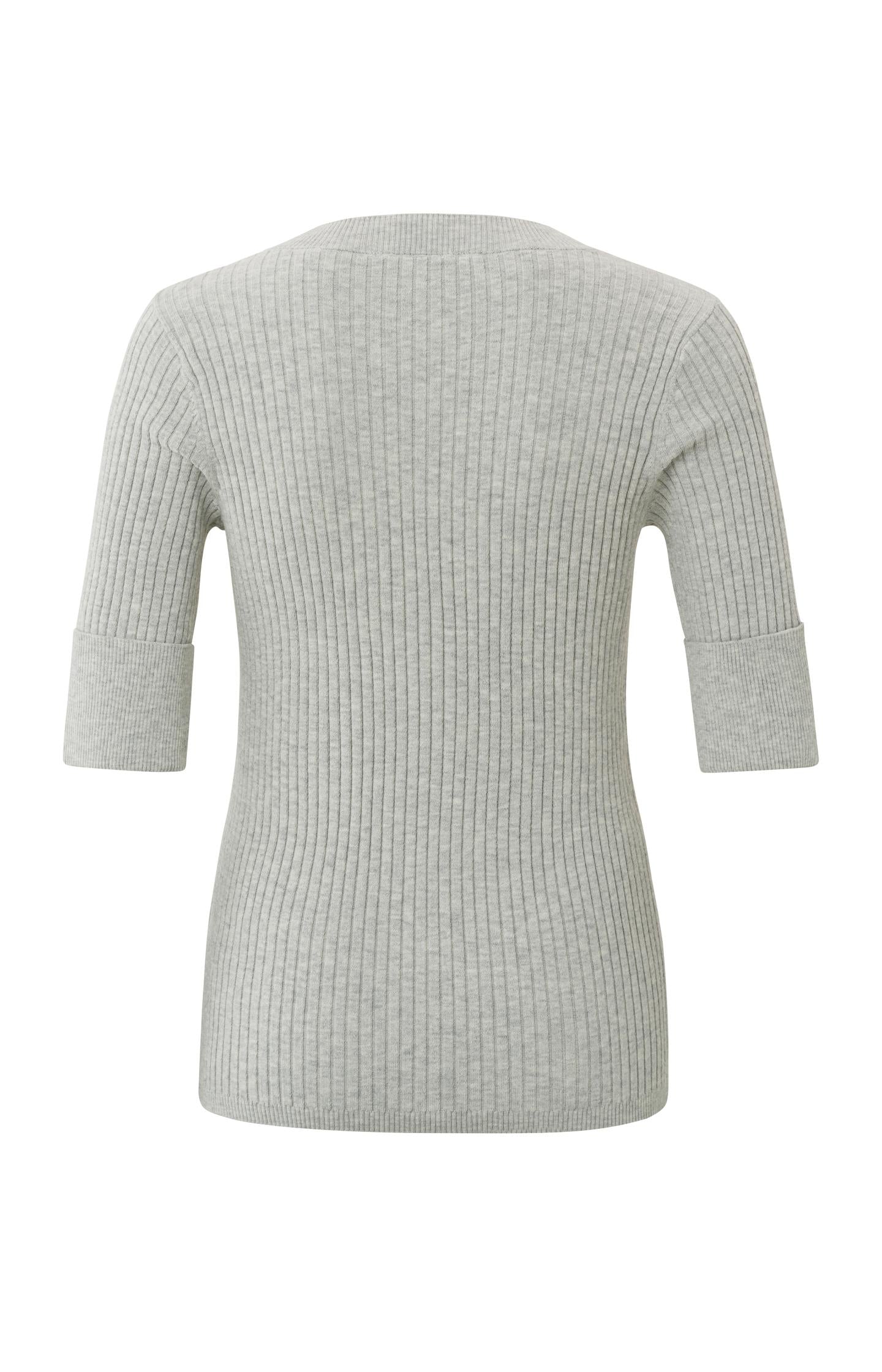 Ribbed sweater with V-neck, half long sleeves in slim fit