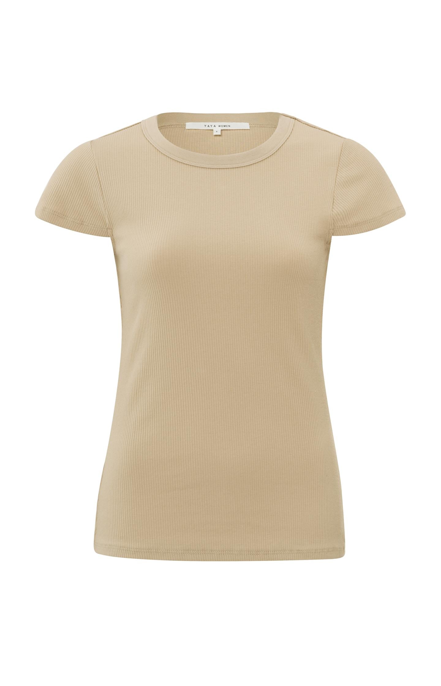 Ribbed T-shirt with crewneck and cap sleeves in slim fit - Type: product