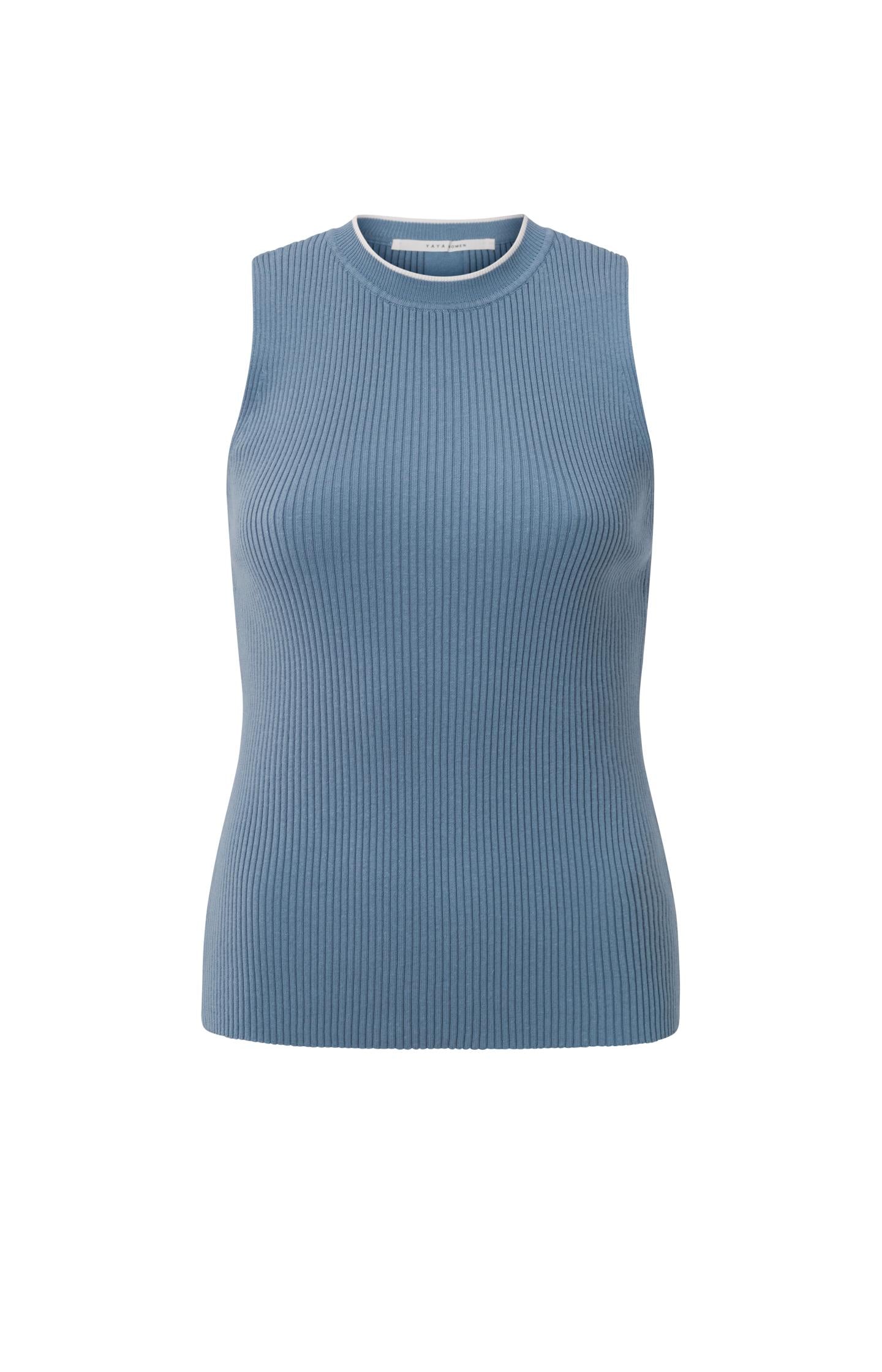 Ribbed tank top with round neck and stripe in regular fit - Type: product