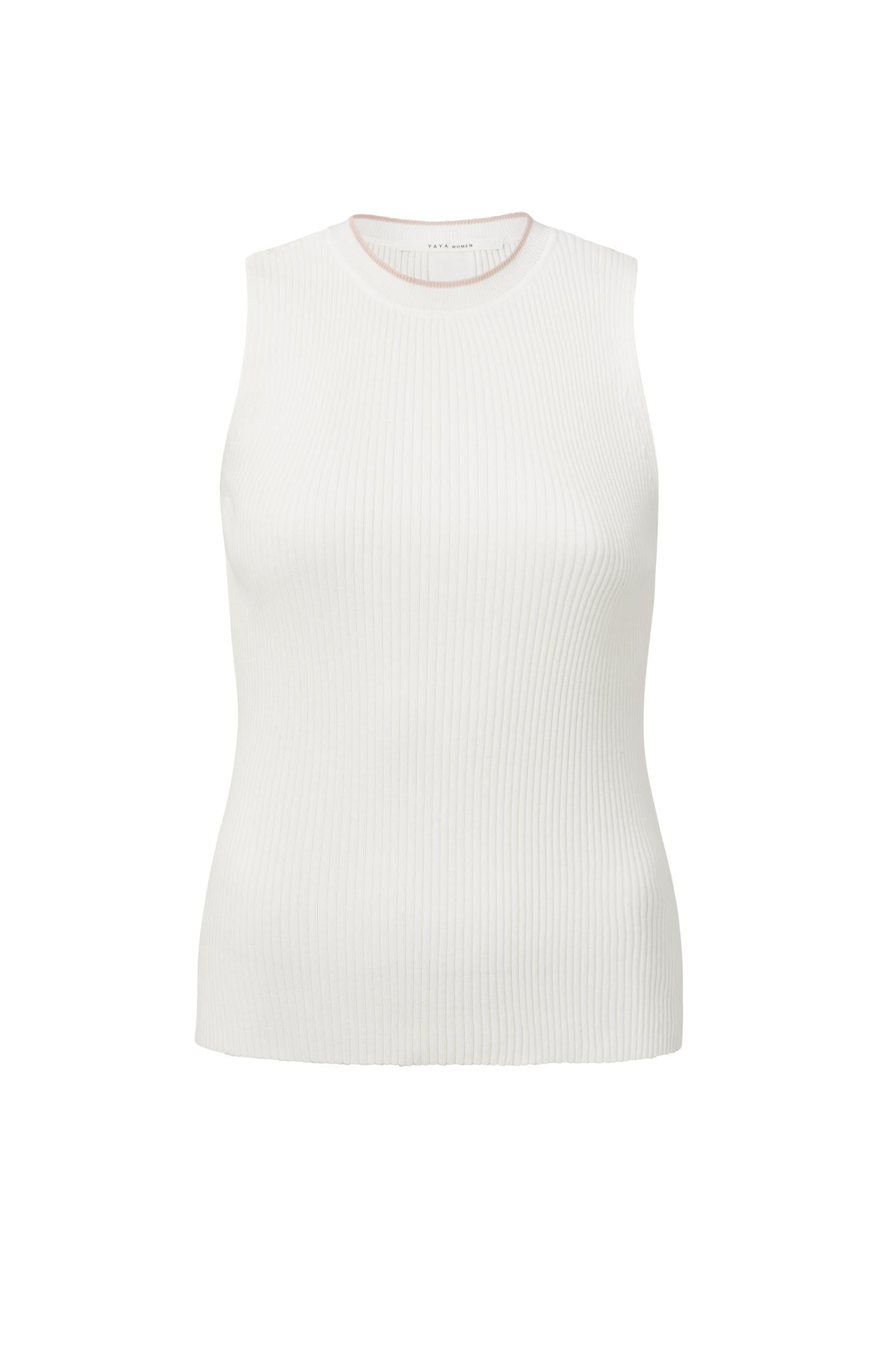 Ribbed tank top with round neck and stripe in regular fit - Type: product