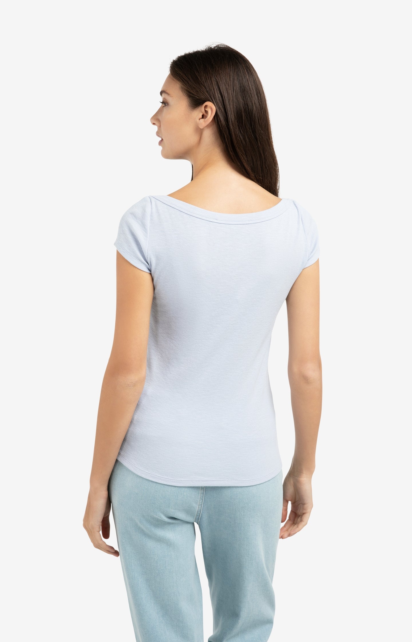 Ribbed top with boatneck and short sleeves