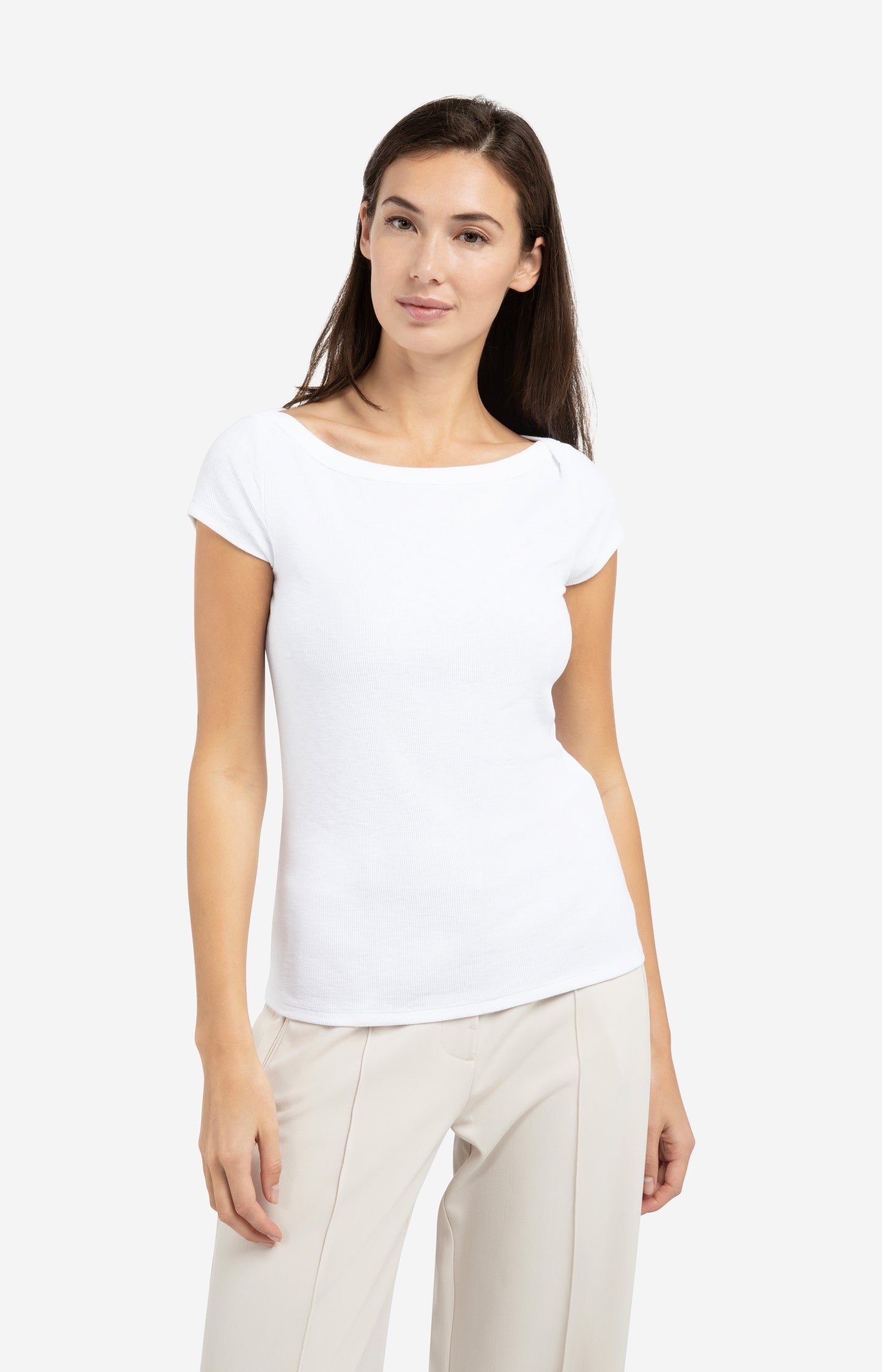 Ribbed top with boatneck and short sleeves - Type: lookbook