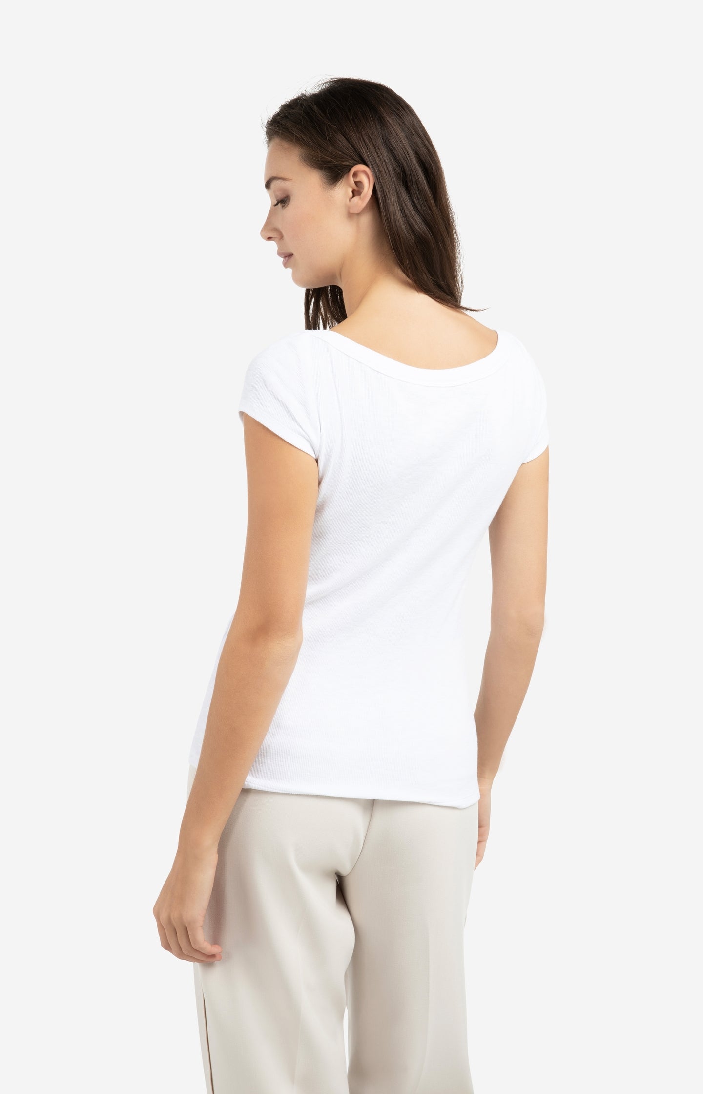 Ribbed top with boatneck and short sleeves