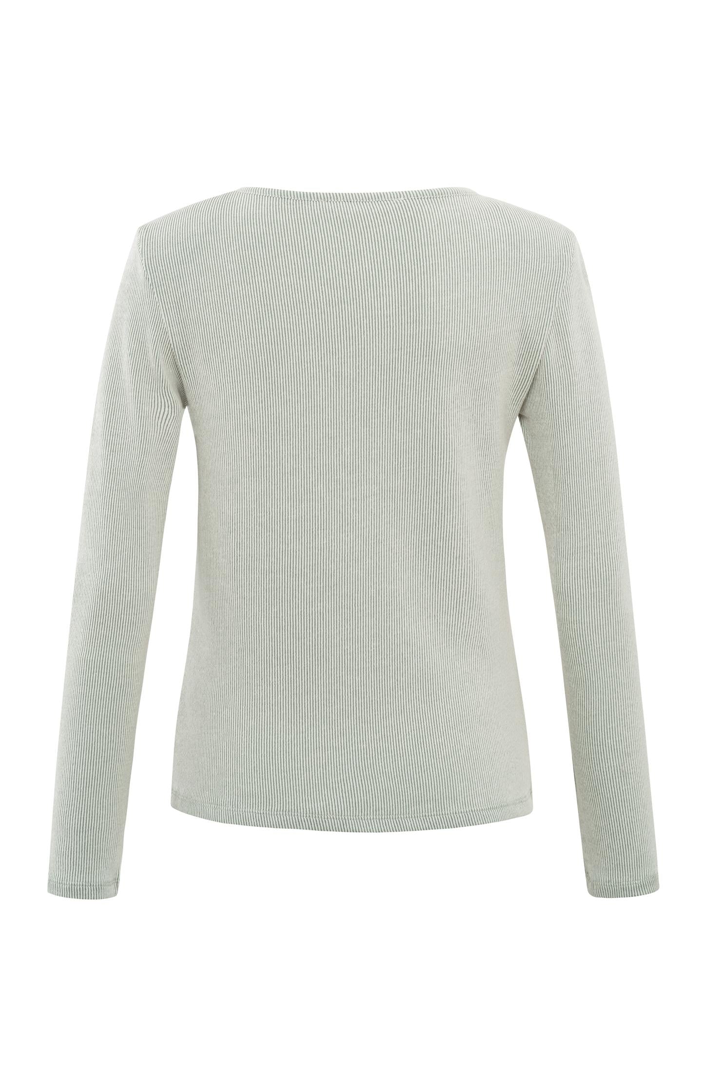 Ribbed top with long sleeves, round neck and shoulder pads