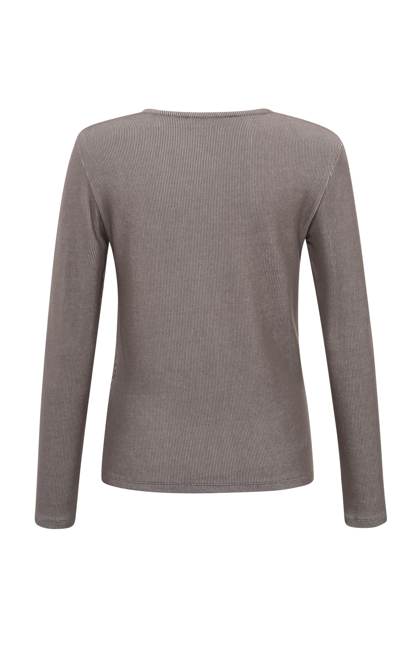 Ribbed top with long sleeves, round neck and shoulder pads